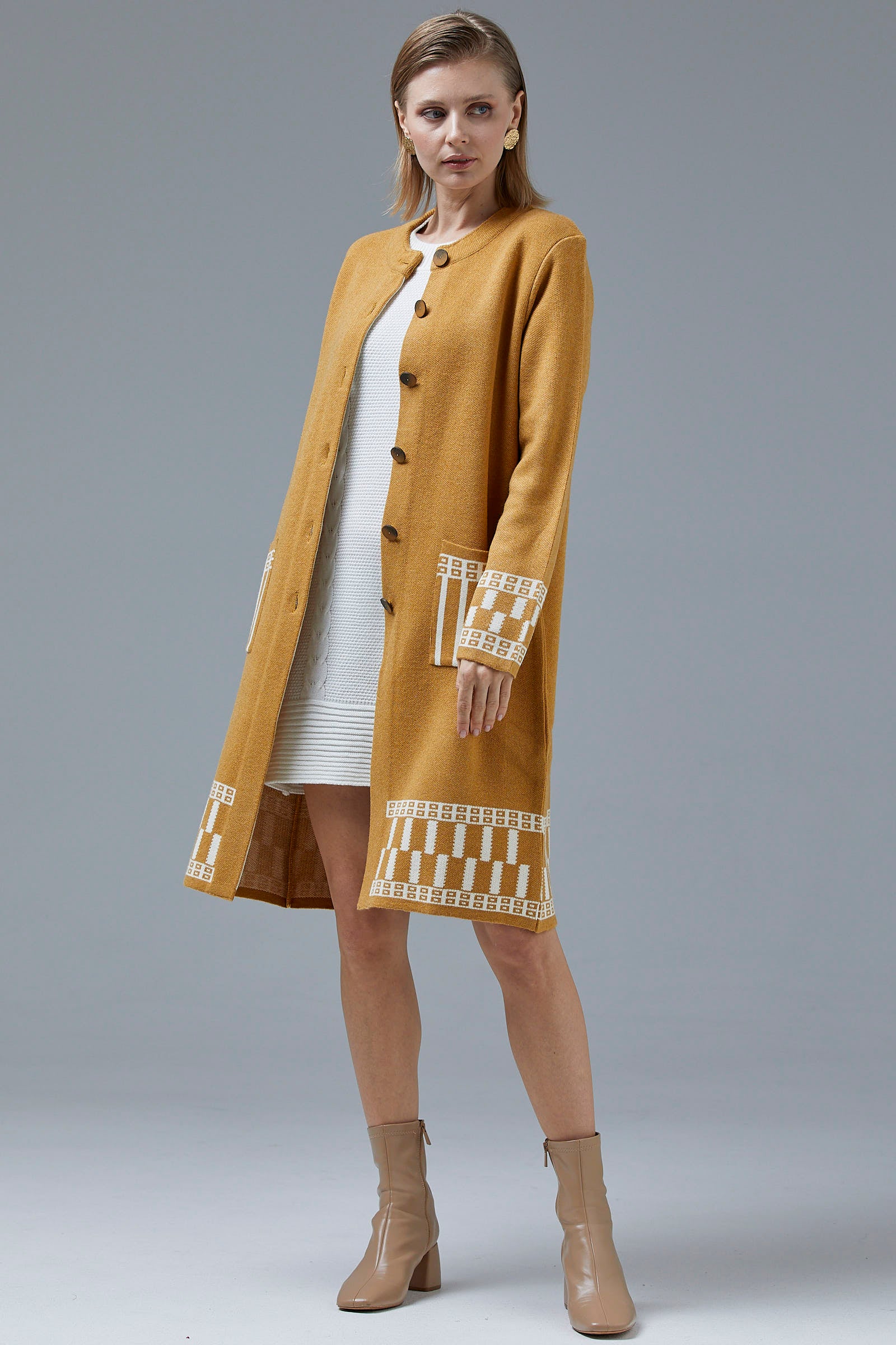 Kalın Dolu İğne Uzun Triko Hırka - Güneş (4) Sementa