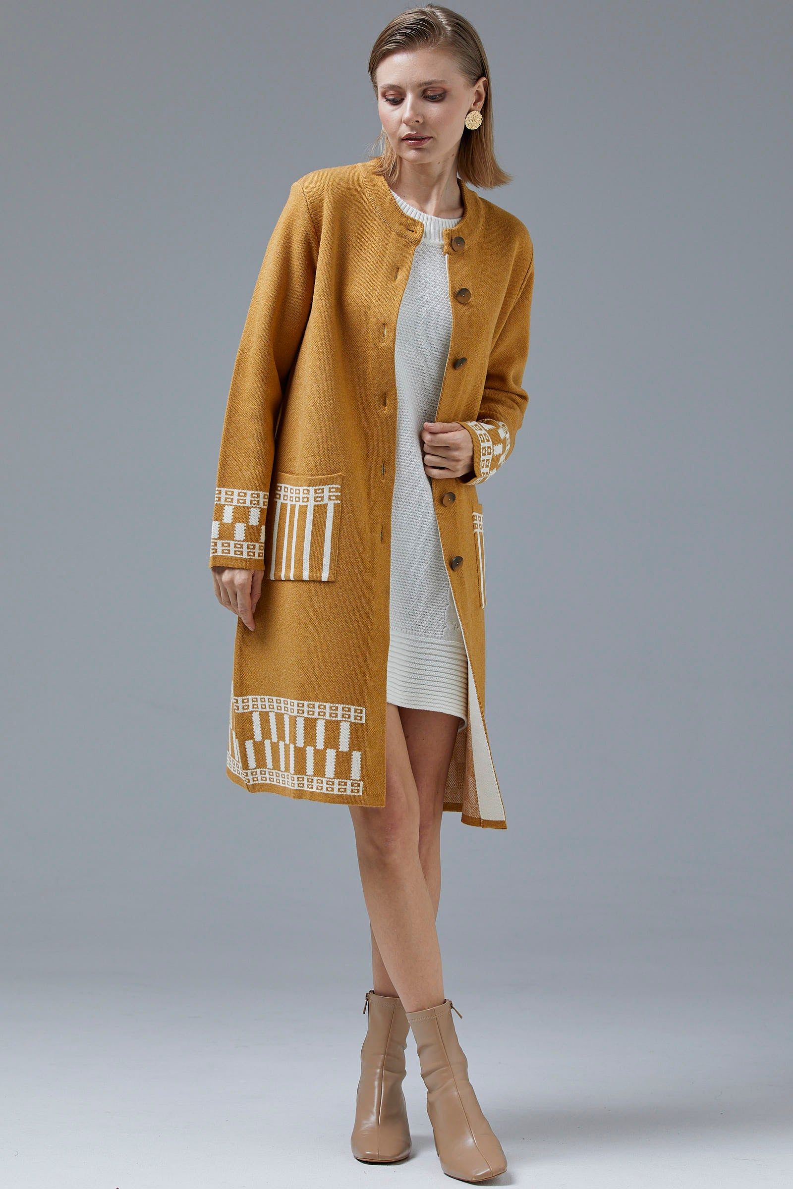 Kalın Dolu İğne Uzun Triko Hırka - Güneş (5) Sementa