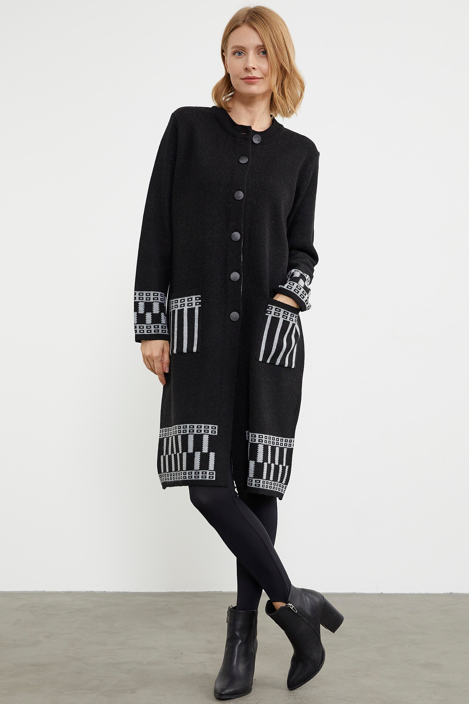 Kalın Dolu İğne Uzun Triko Hırka - Siyah (5) Sementa