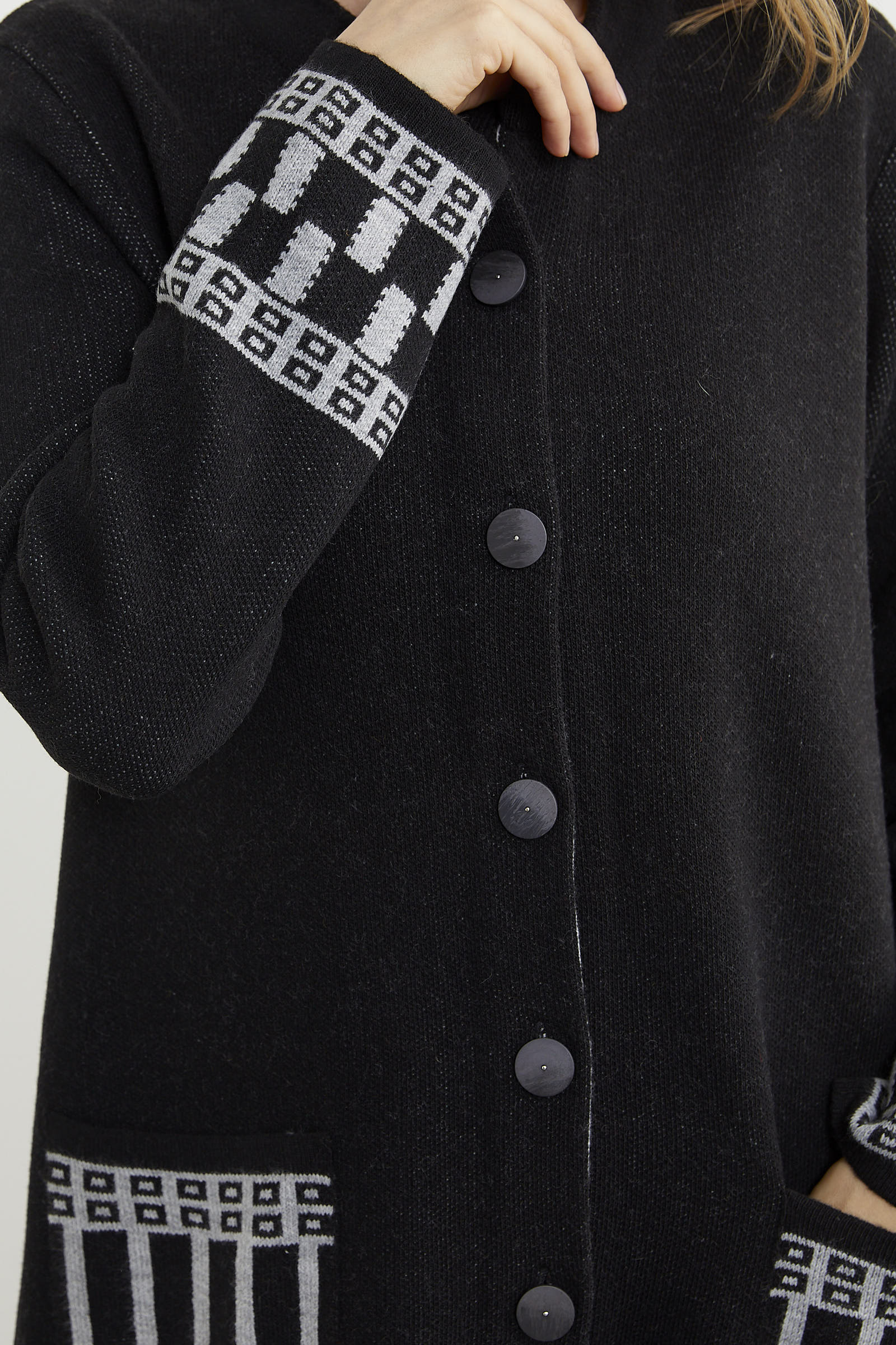 Kalın Dolu İğne Uzun Triko Hırka - Siyah (6) Sementa