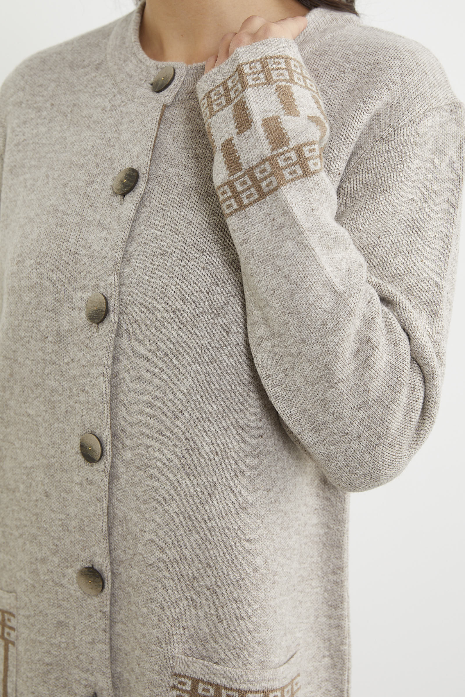 Kalın Dolu İğne Uzun Triko Hırka - Vizon (7) Sementa