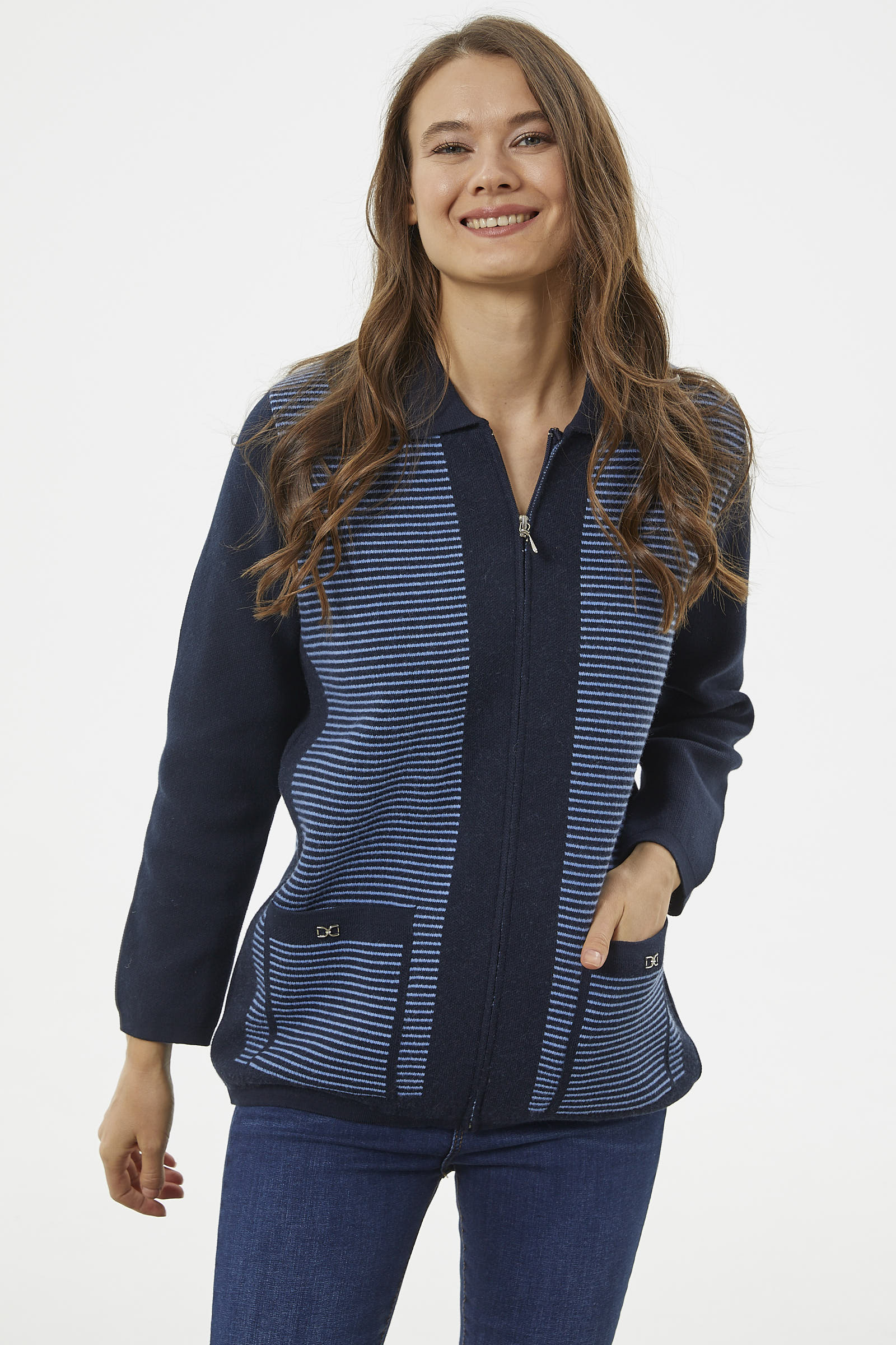 Kalın Fermuarlı Cep Detaylı Triko Hırka - Lacivert (2) Sementa