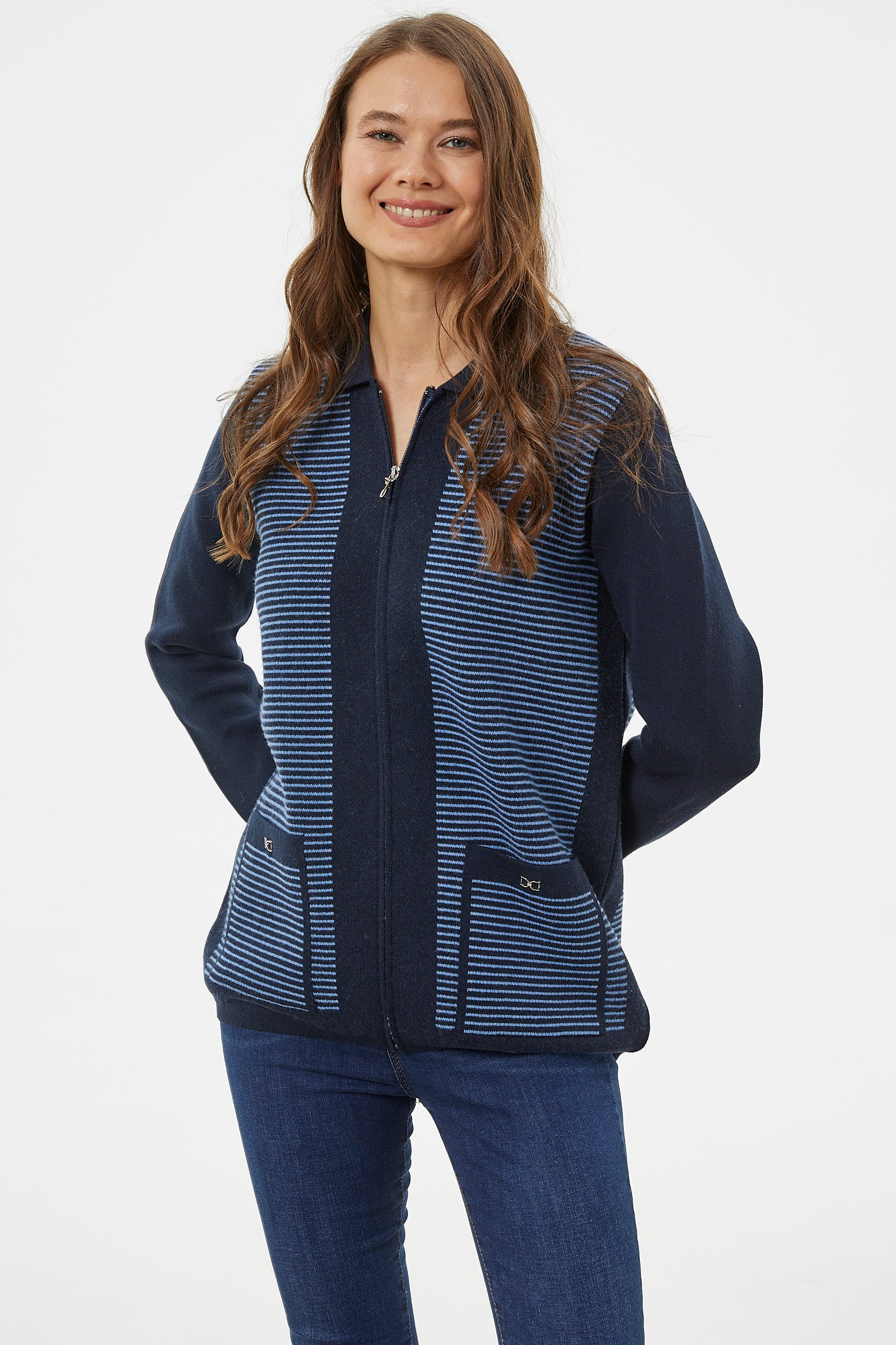 Kalın Fermuarlı Cep Detaylı Triko Hırka - Lacivert (5) Sementa