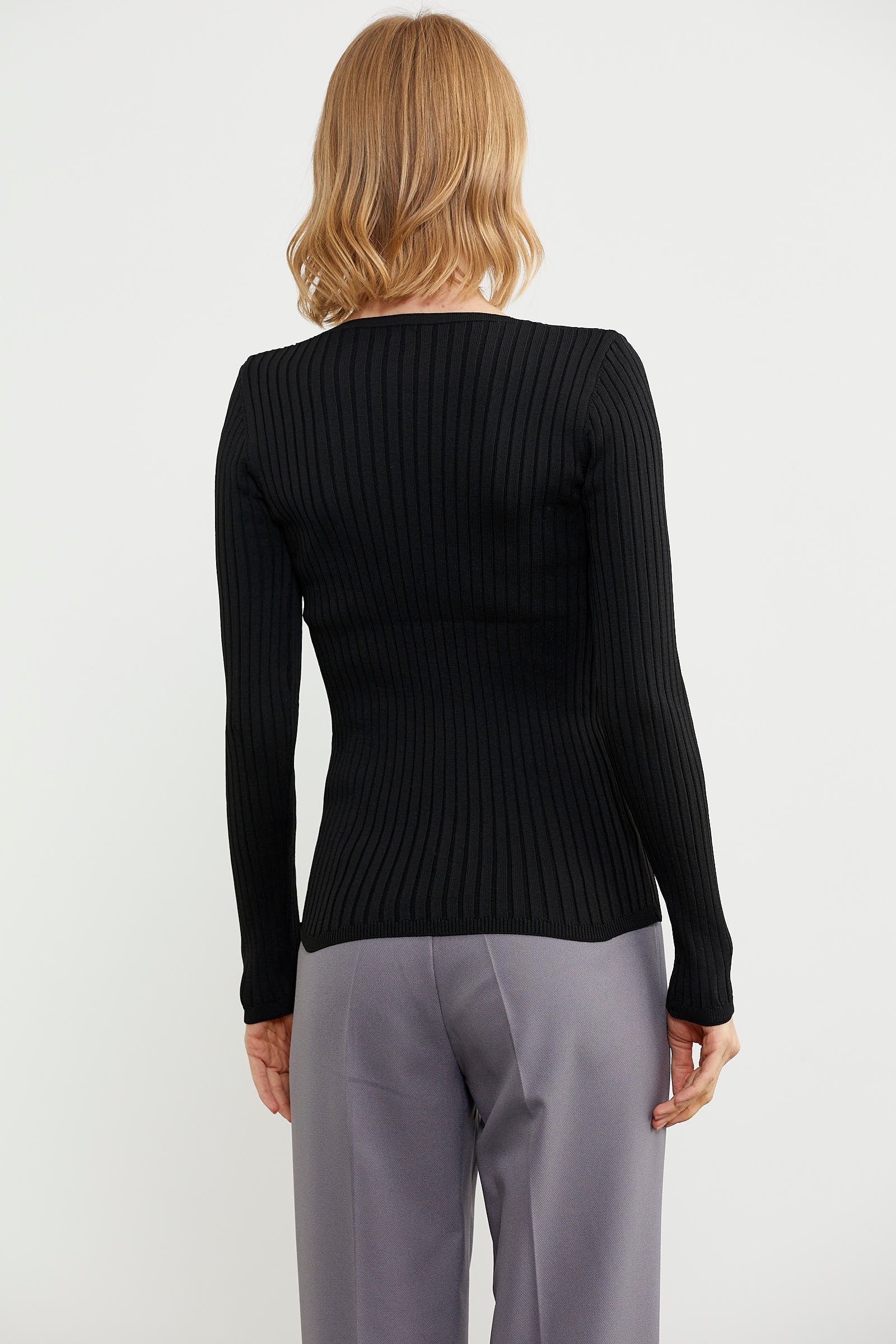 Kalın Fitilli V Yaka Triko Kazak - Siyah (6) Sementa