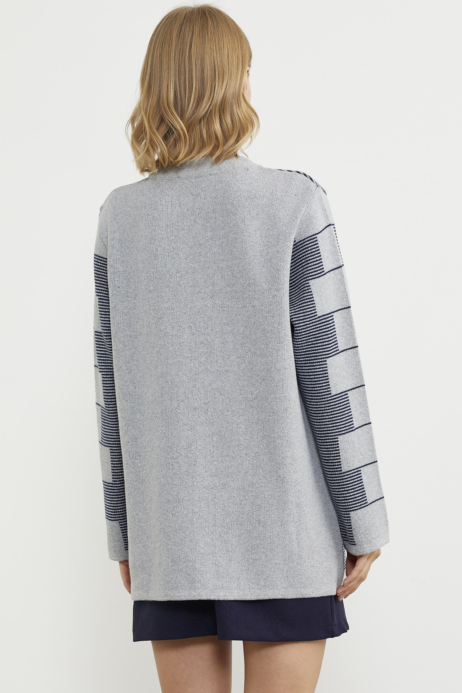 Kalın Yünlü Blok Desen Triko Ceket - Gri (7) Sementa