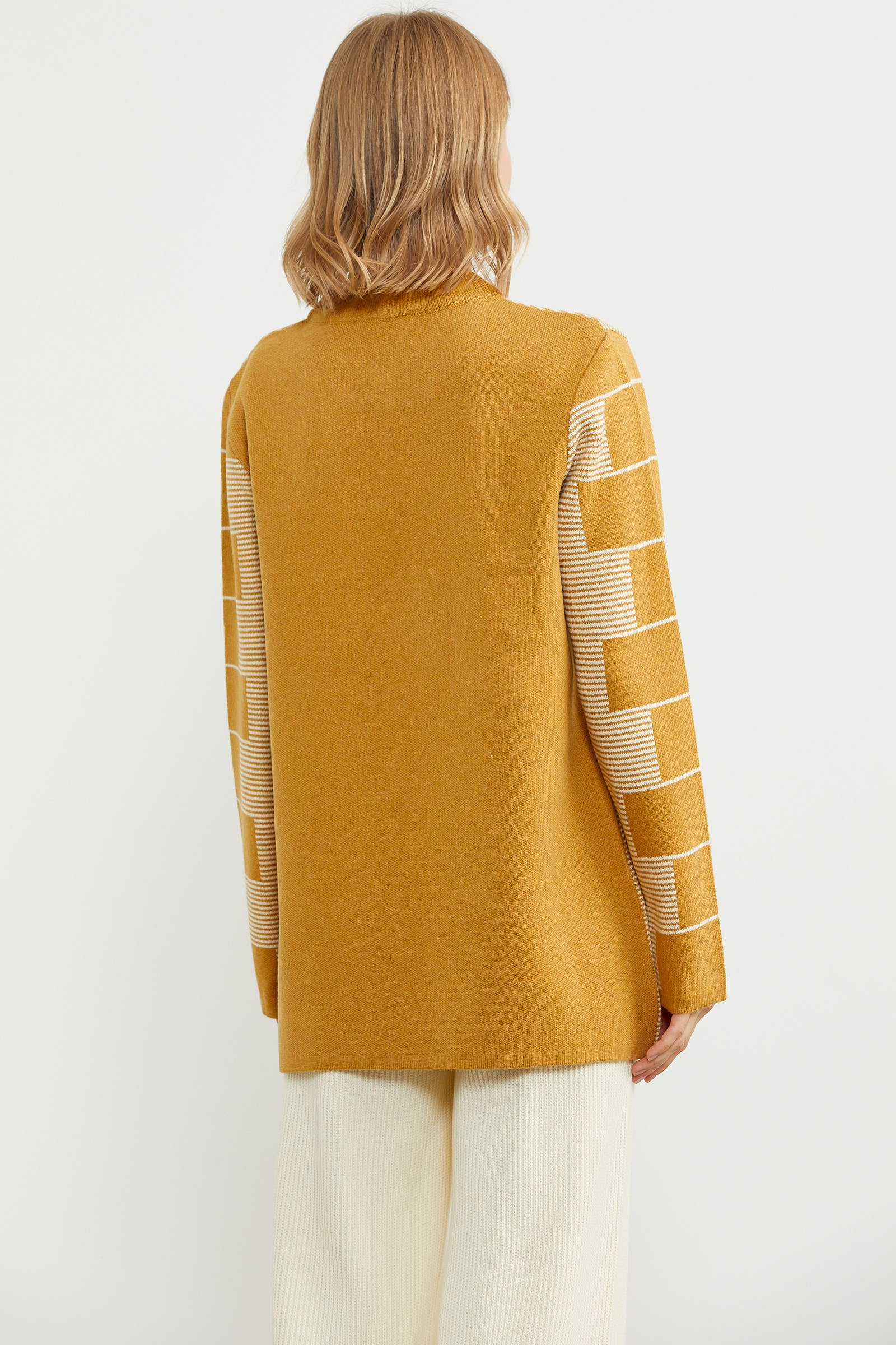 Kalın Yünlü Blok Desen Triko Ceket - Güneş (5) Sementa