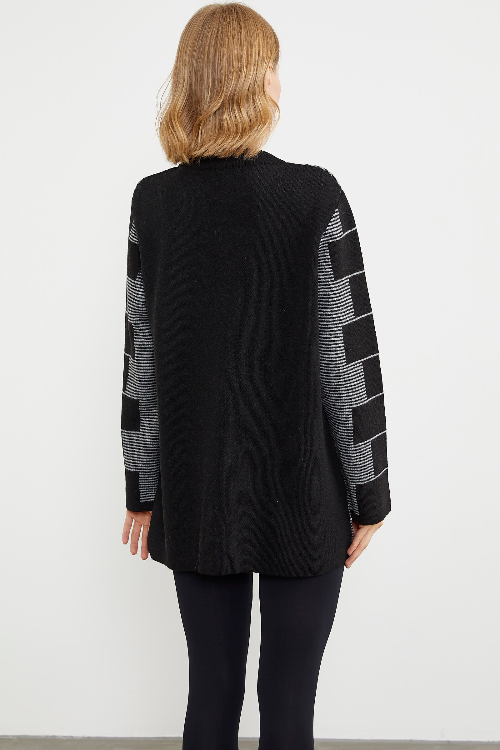 Kalın Yünlü Blok Desen Triko Ceket - Siyah (6) Sementa