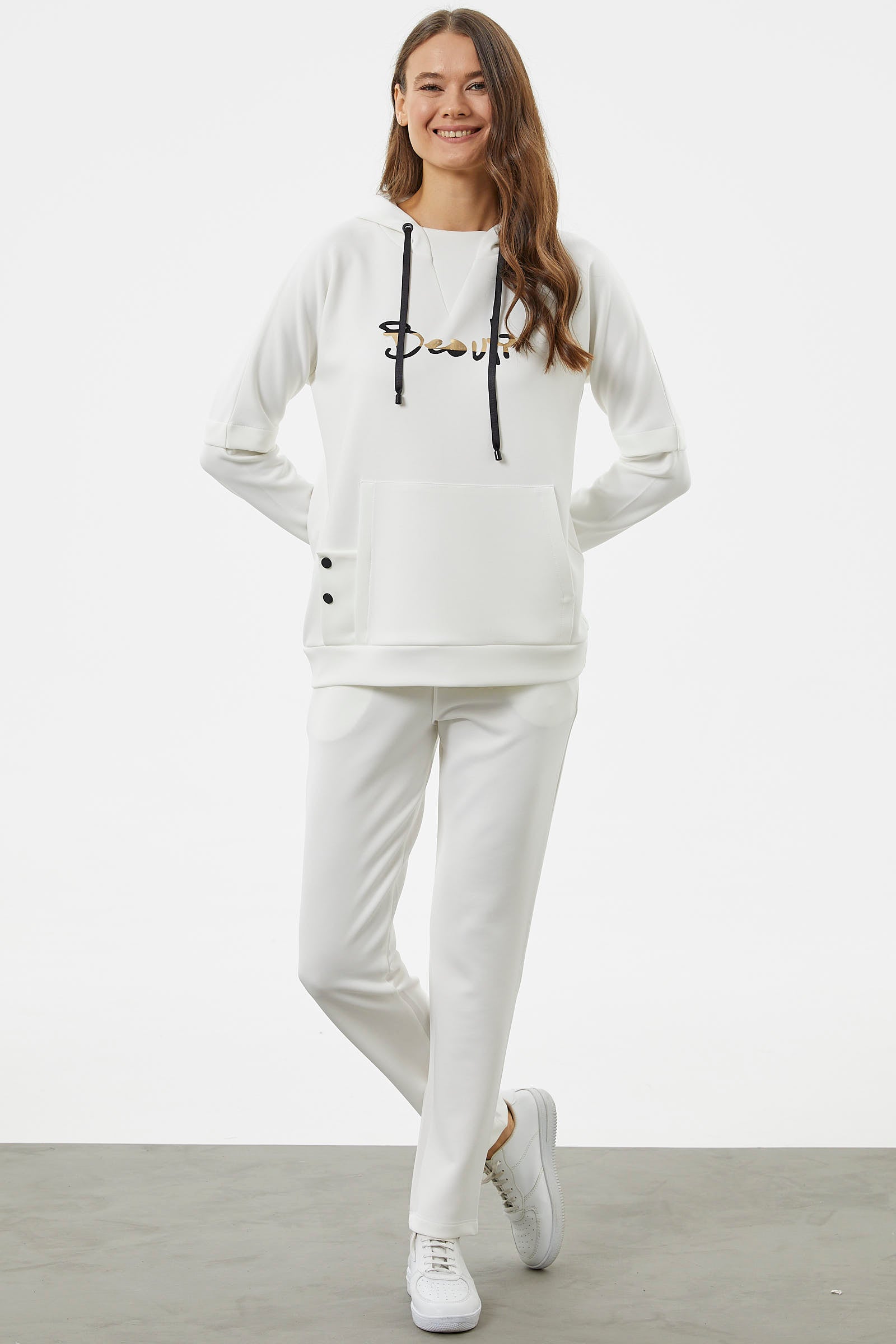 Kanguru Cepli Dalgıç Kumaş Eşofman Takım - Ekru (3) Sementa