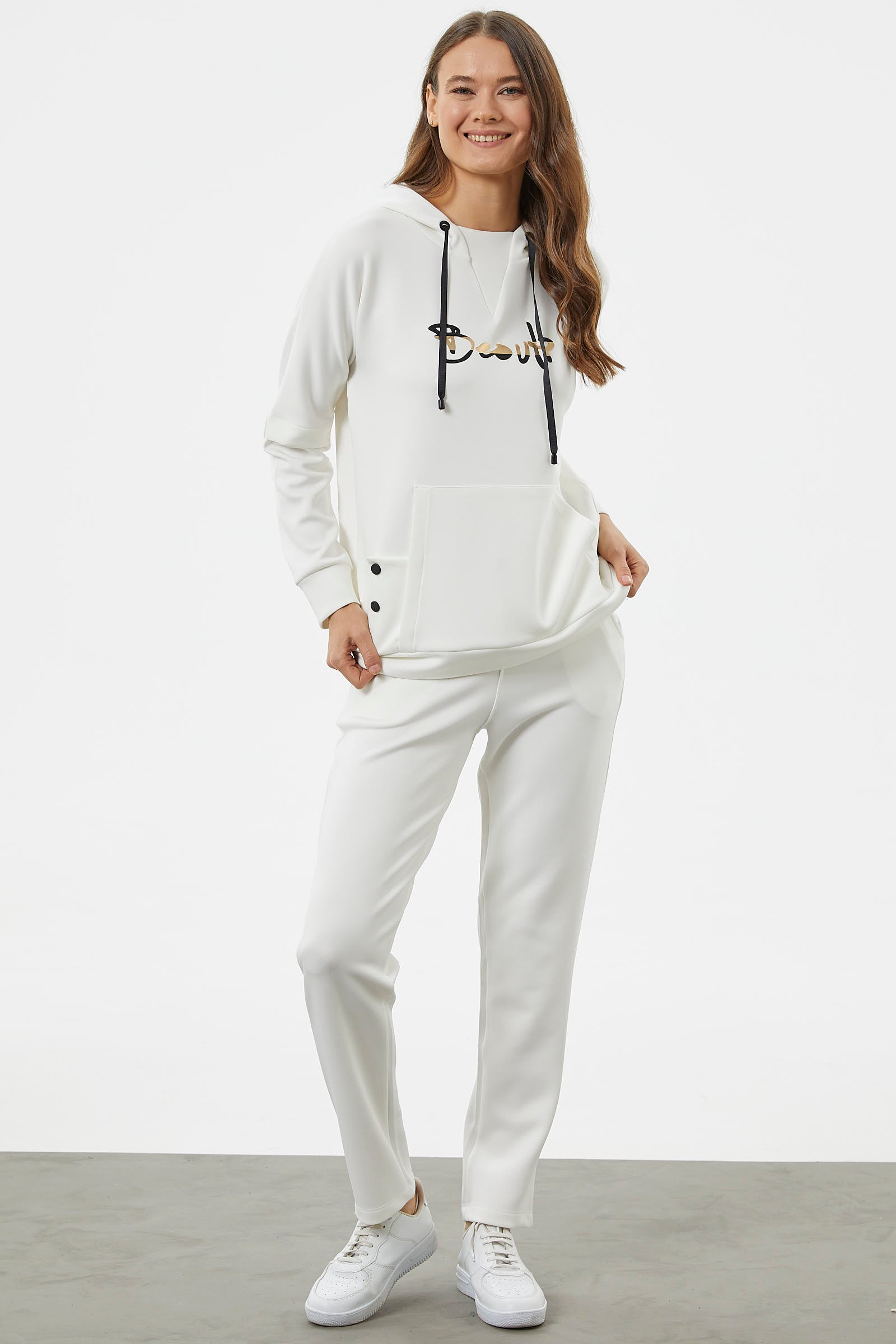 Kanguru Cepli Dalgıç Kumaş Eşofman Takım - Ekru (4) Sementa