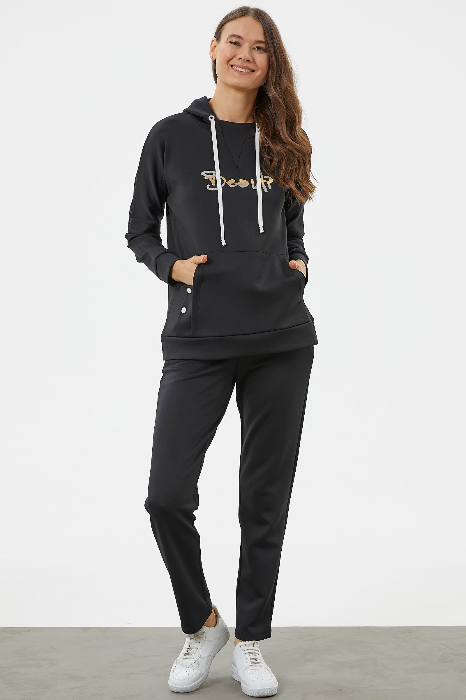 Kanguru Cepli Dalgıç Kumaş Eşofman Takım - Siyah (2) Sementa