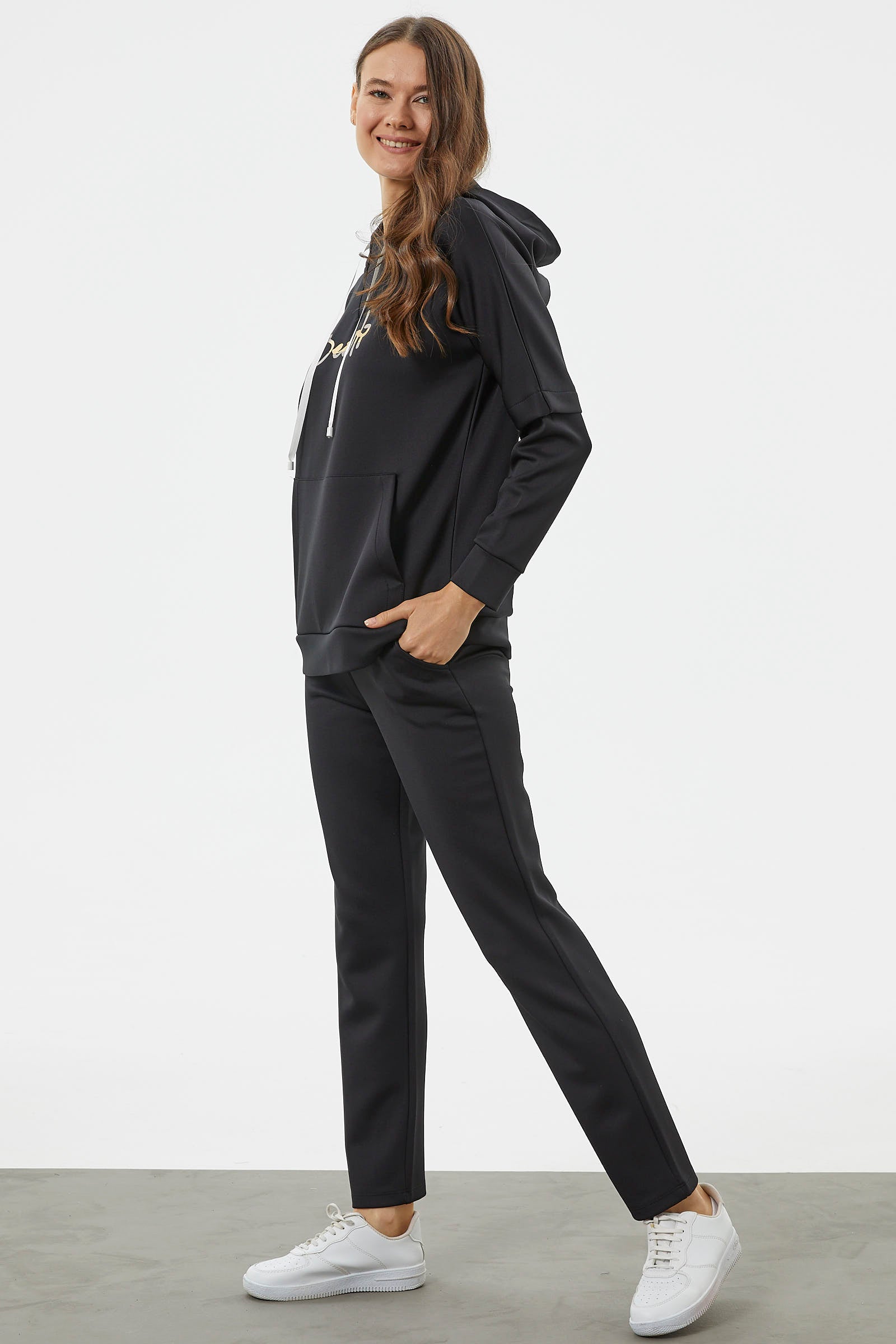 Kanguru Cepli Dalgıç Kumaş Eşofman Takım - Siyah (3) Sementa