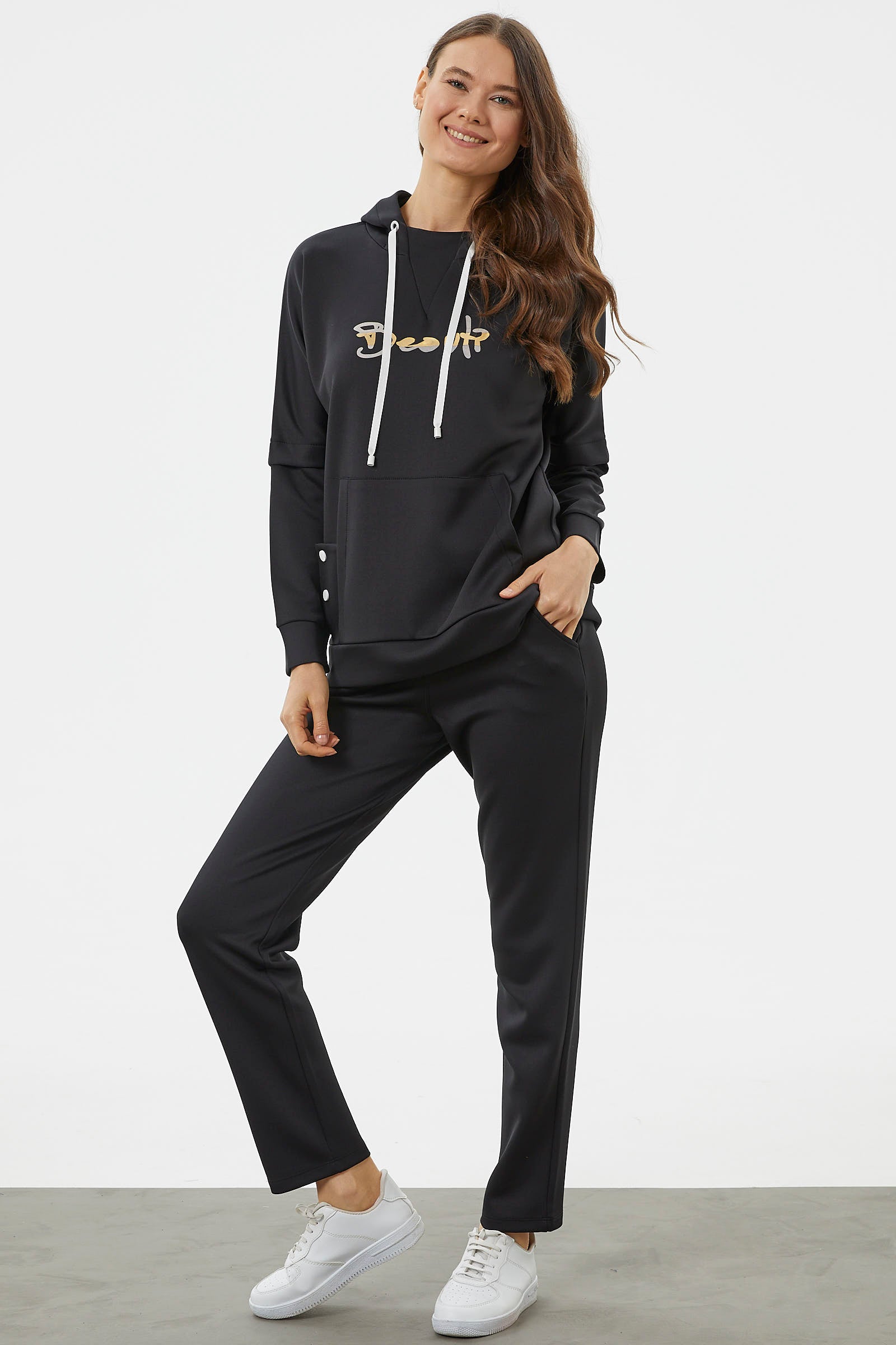 Kanguru Cepli Dalgıç Kumaş Eşofman Takım - Siyah (4) Sementa