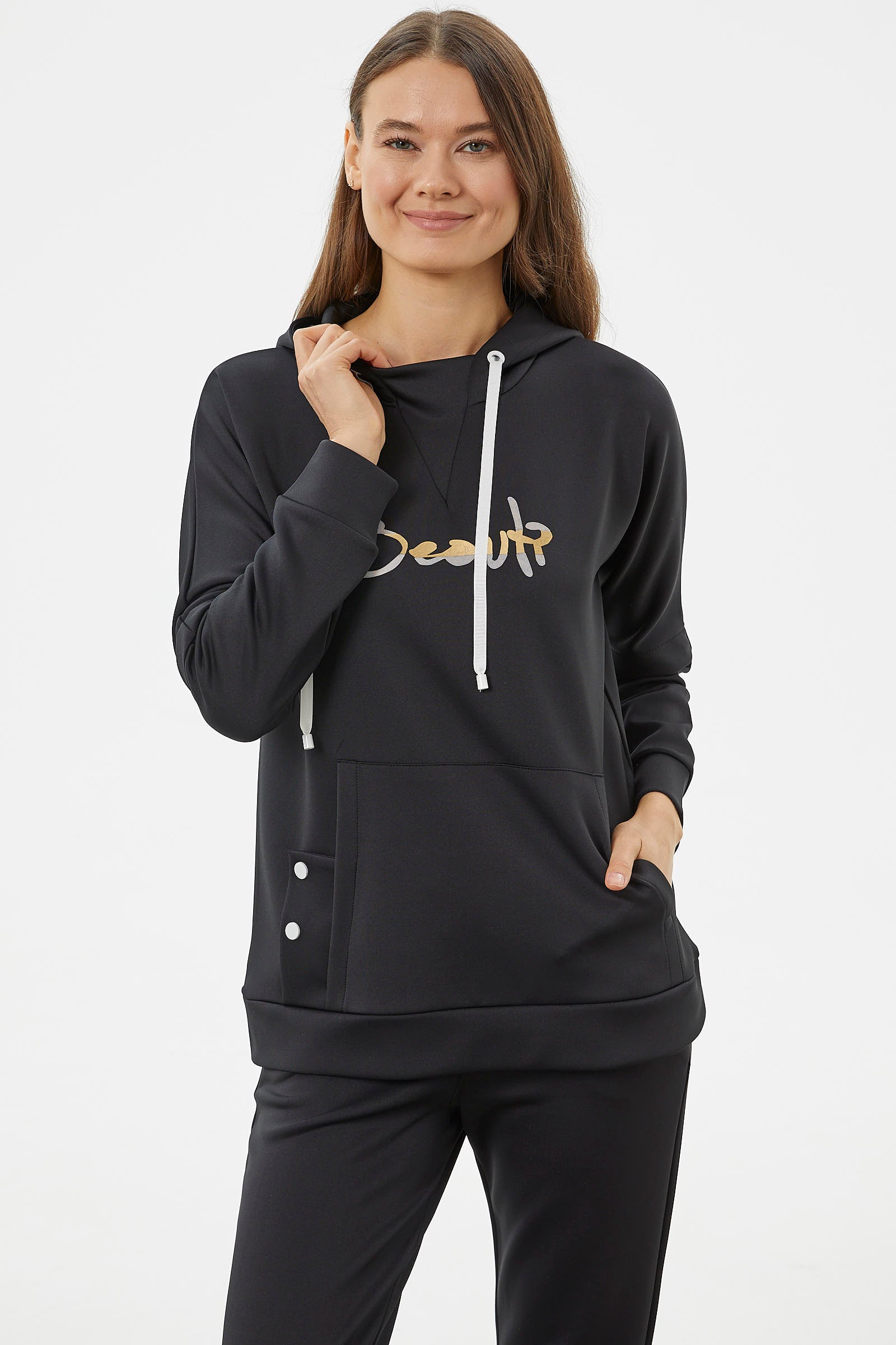 Kanguru Cepli Dalgıç Kumaş Eşofman Takım - Siyah (5) Sementa