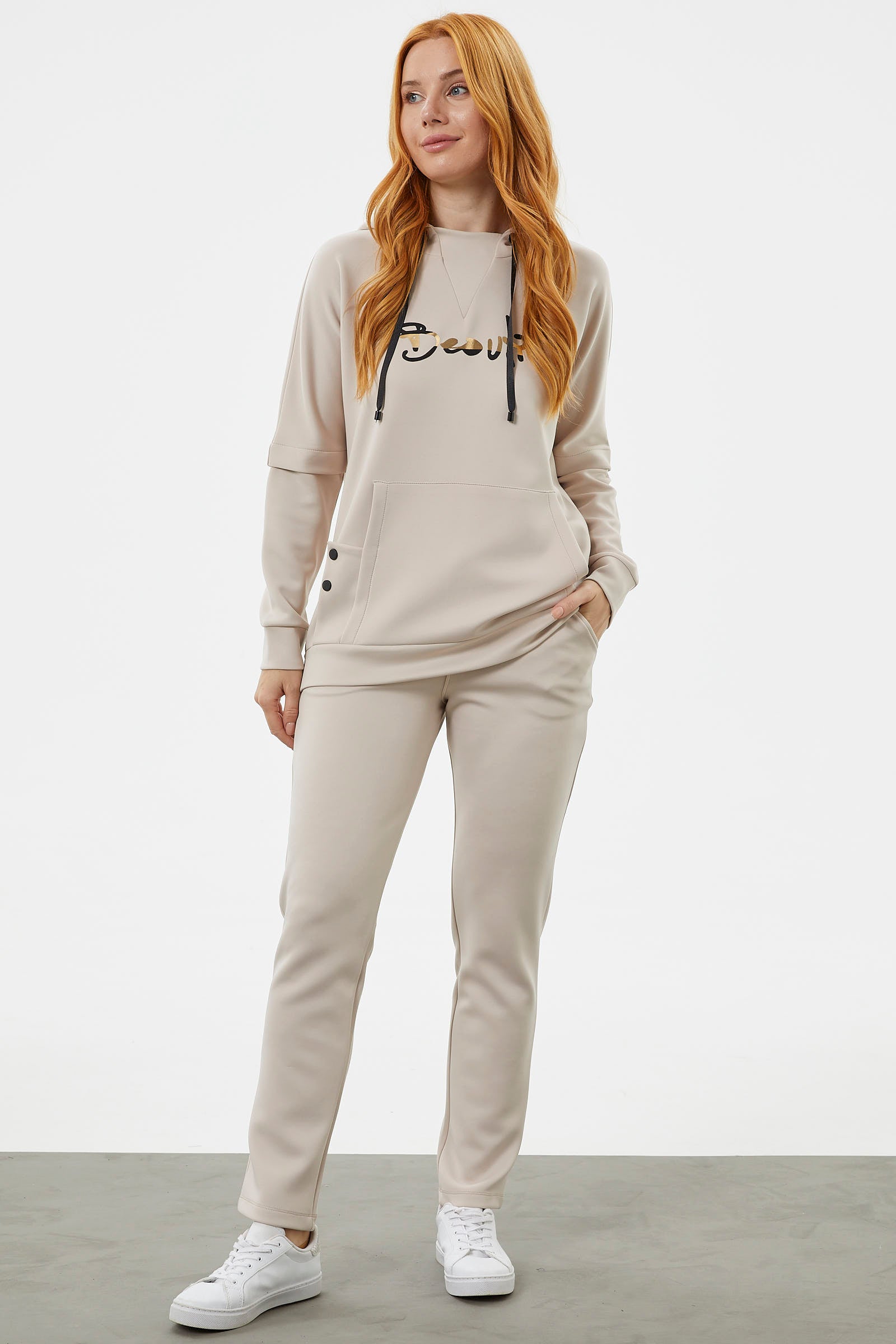 Kanguru Cepli Dalgıç Kumaş Eşofman Takım - Taş (2) Sementa