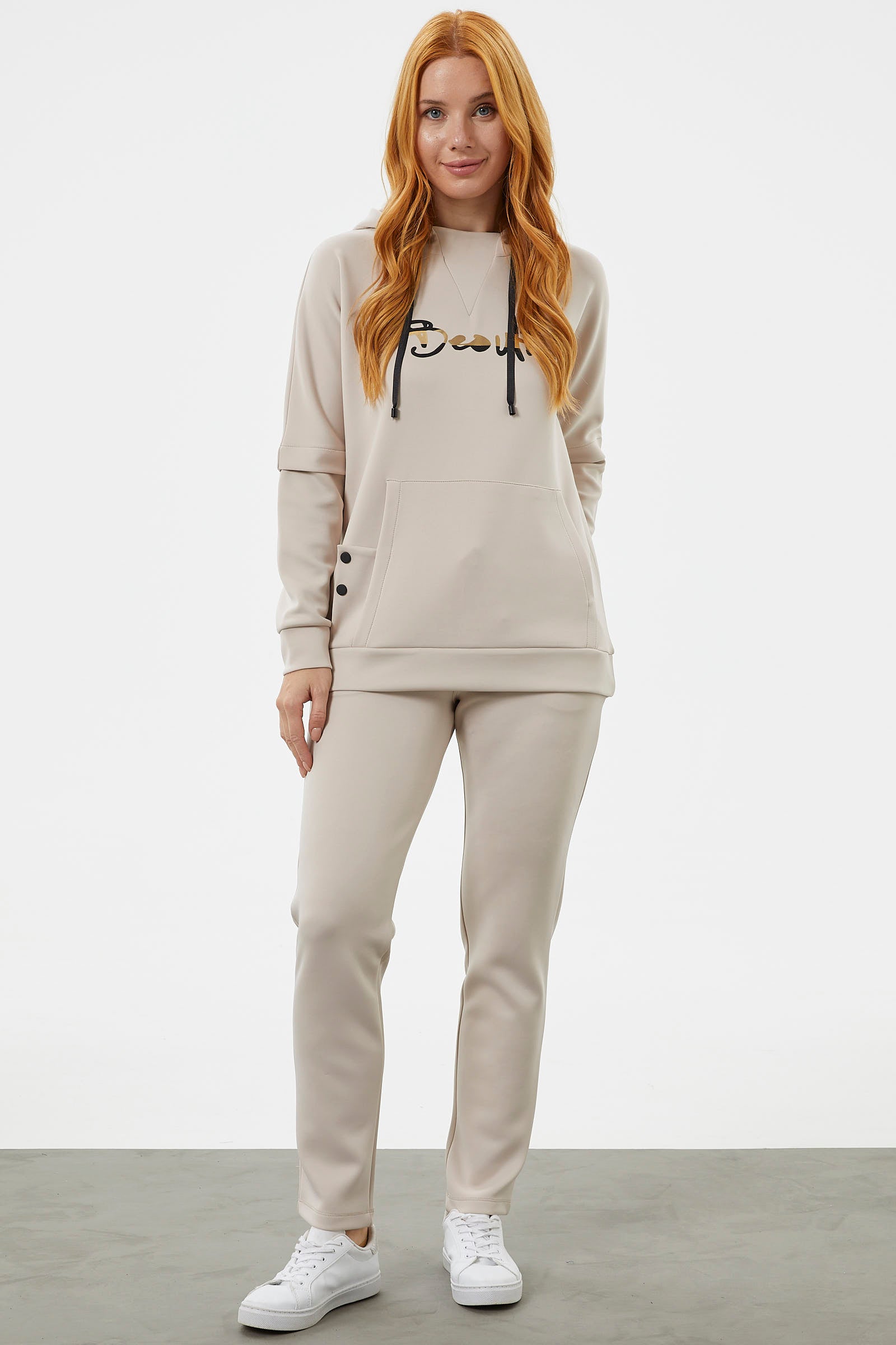 Kanguru Cepli Dalgıç Kumaş Eşofman Takım - Taş (3) Sementa