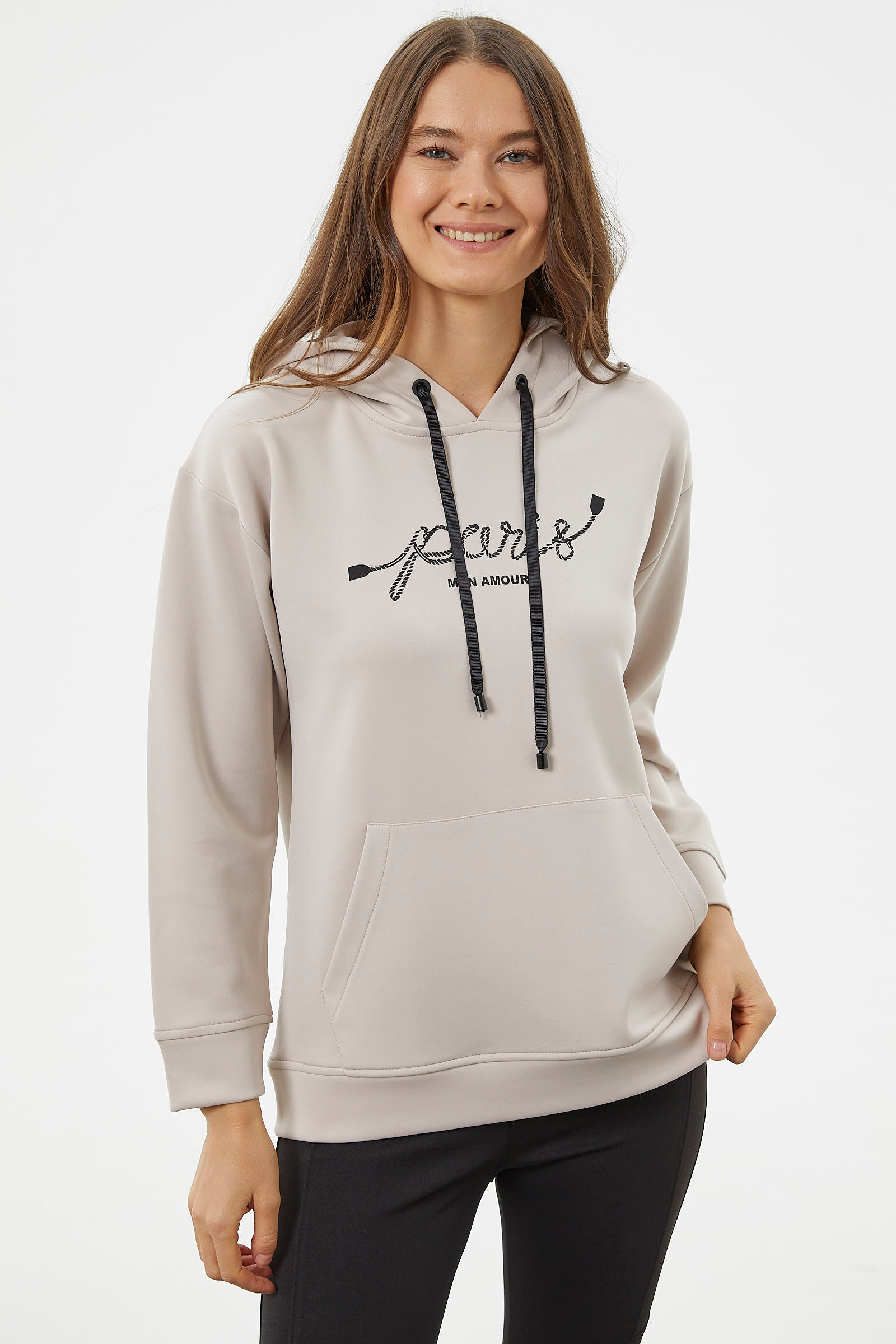 Kanguru Cepli Kapüşonlu Sweatshirt - Bej (1) Sementa