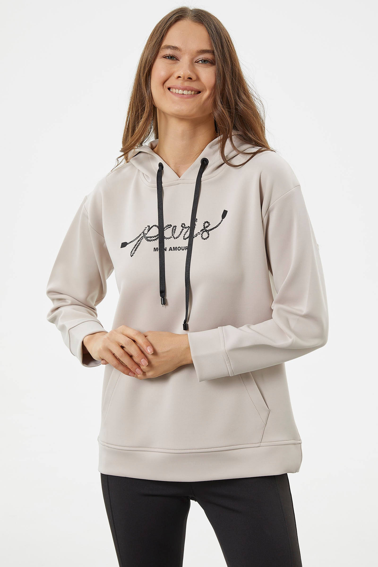 Kanguru Cepli Kapüşonlu Sweatshirt - Bej (2) Sementa