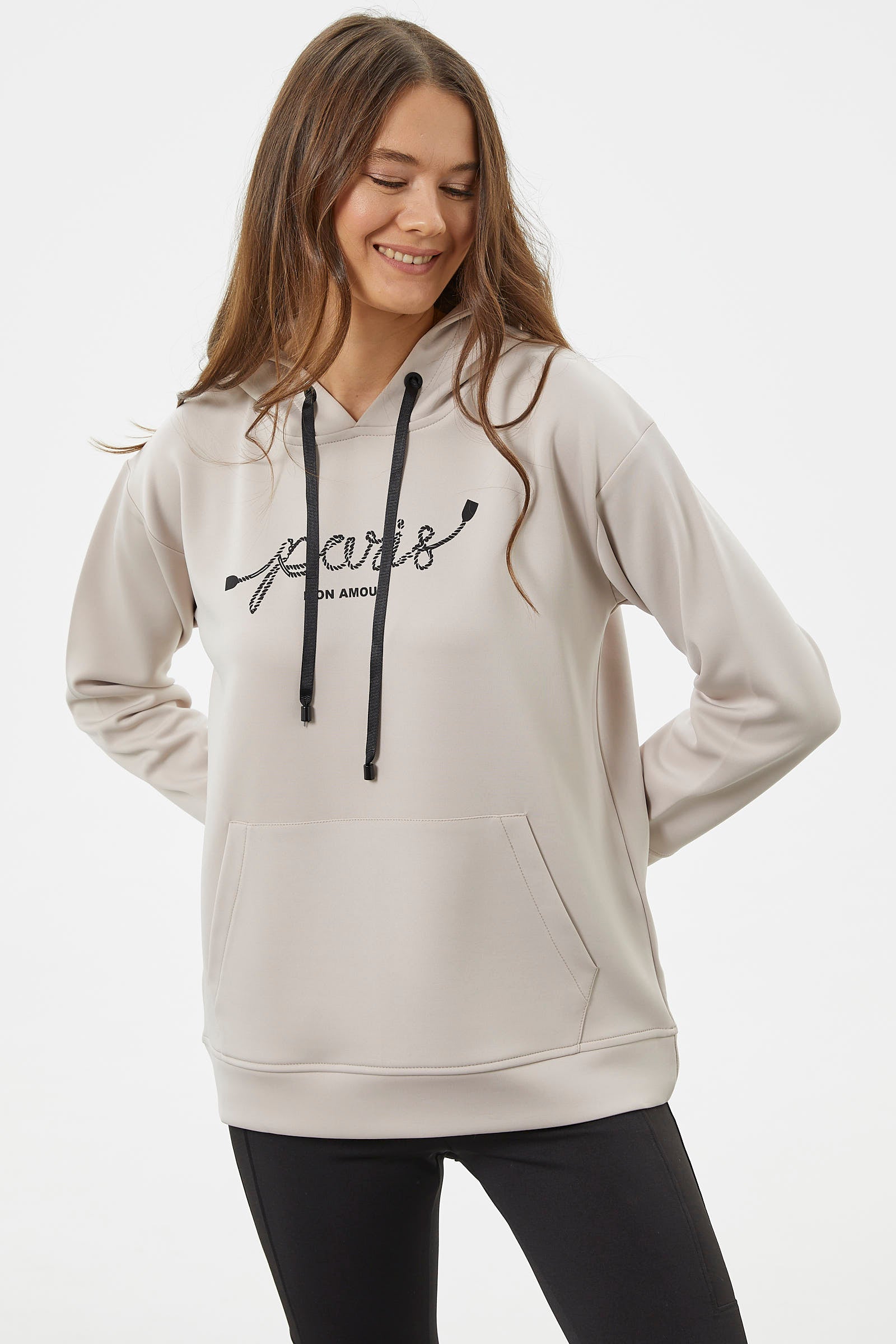 Kanguru Cepli Kapüşonlu Sweatshirt - Bej (3) Sementa