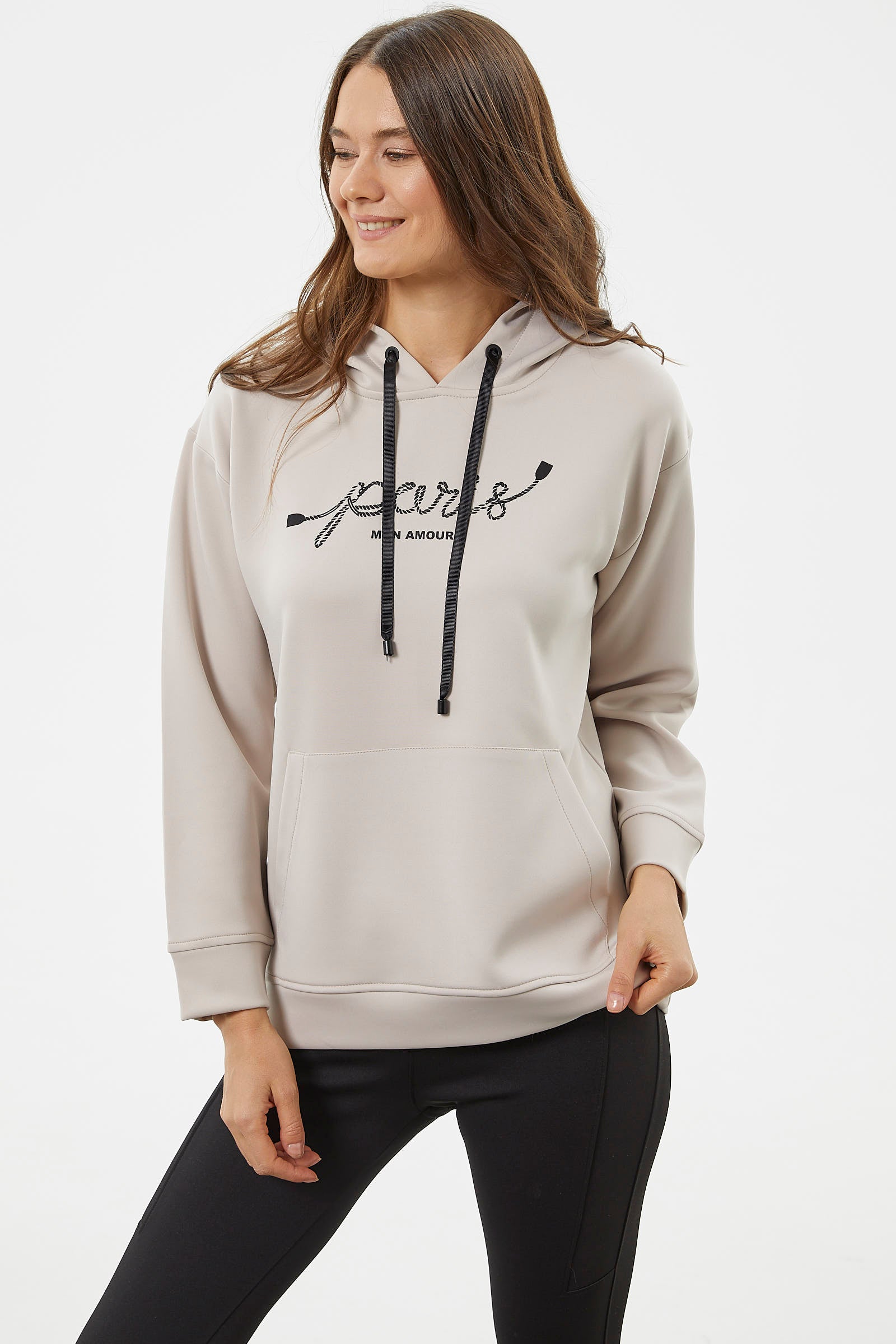 Kanguru Cepli Kapüşonlu Sweatshirt - Bej (4) Sementa