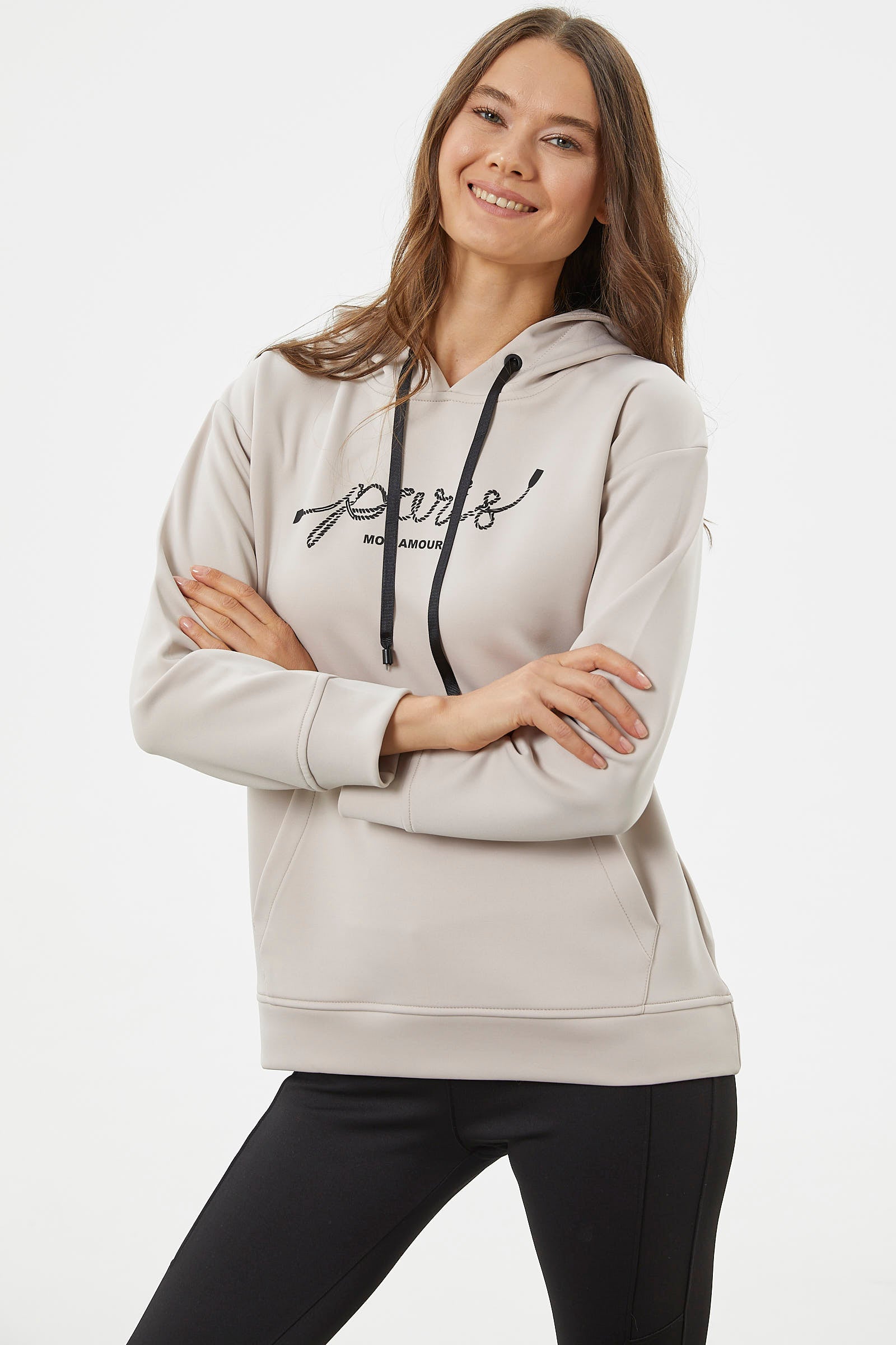 Kanguru Cepli Kapüşonlu Sweatshirt - Bej (5) Sementa