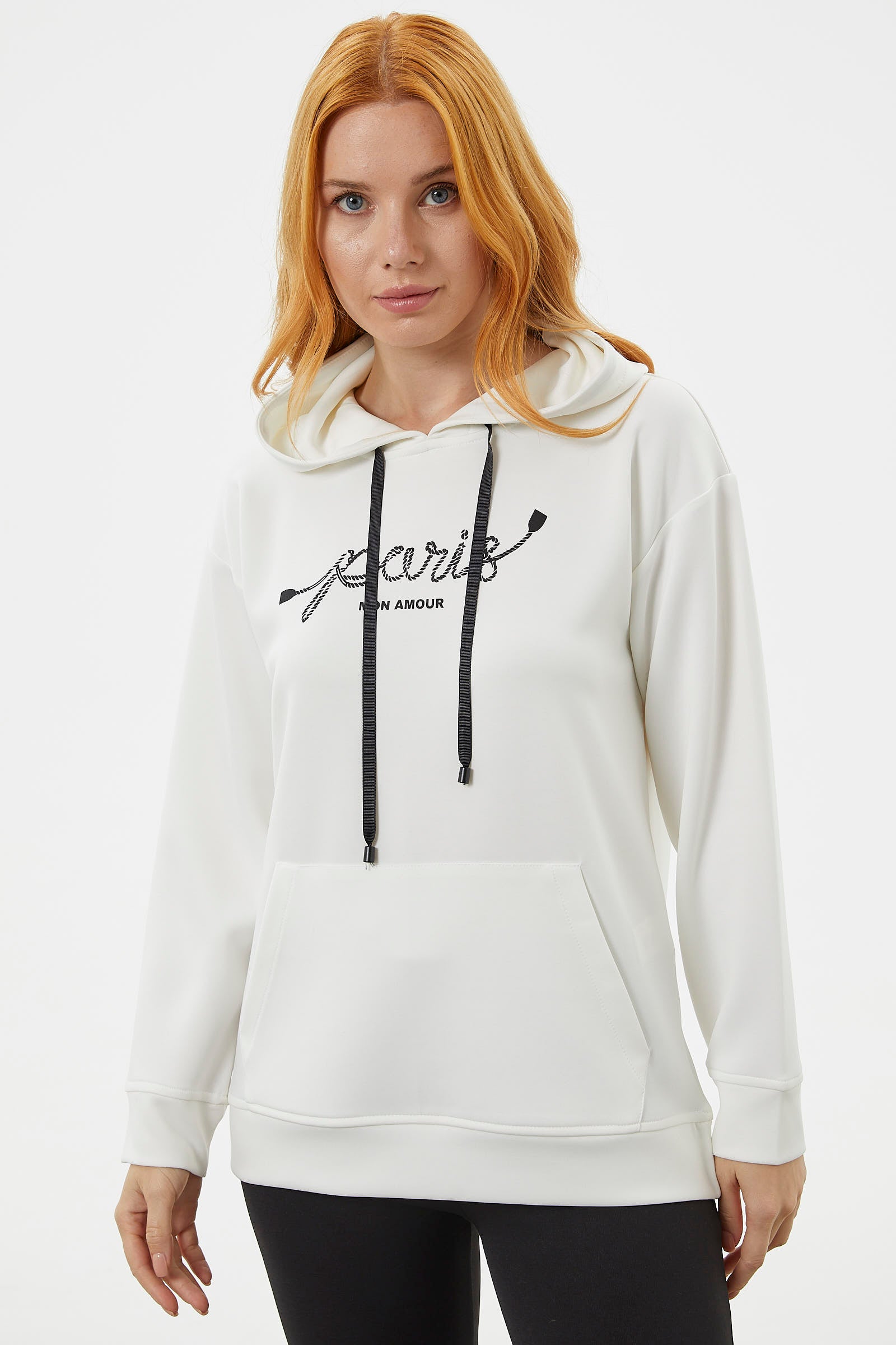 Kanguru Cepli Kapüşonlu Sweatshirt - Ekru (2) Sementa