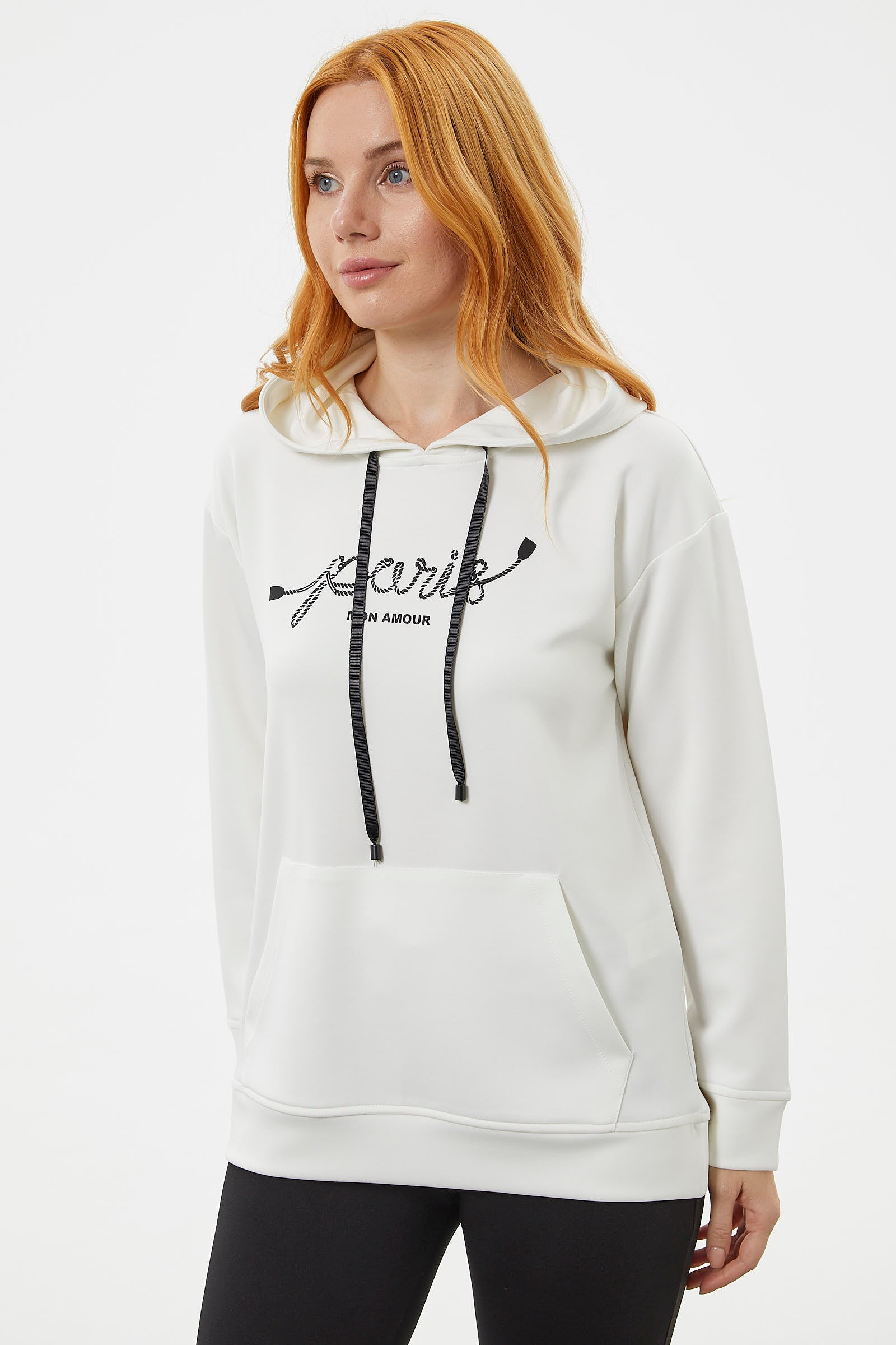 Kanguru Cepli Kapüşonlu Sweatshirt - Ekru (4) Sementa