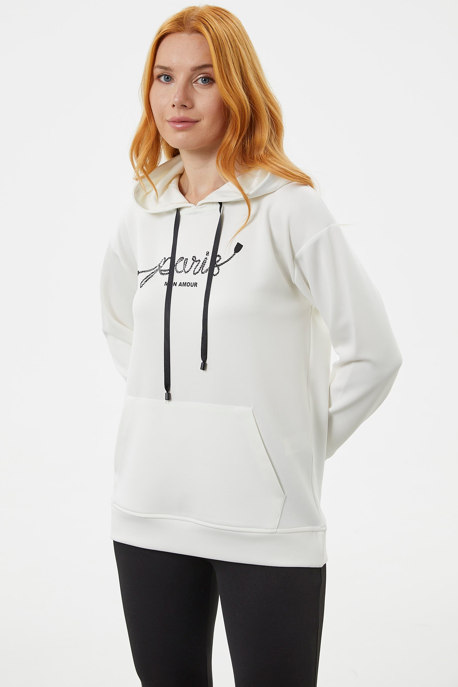 Kanguru Cepli Kapüşonlu Sweatshirt - Ekru (5) Sementa