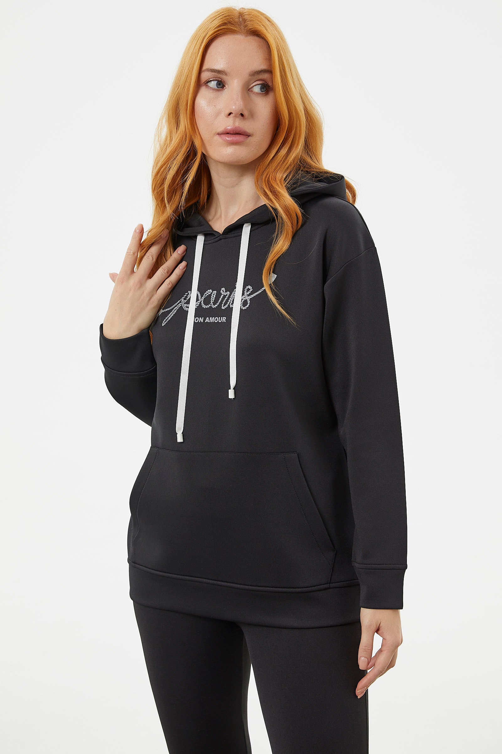 Kanguru Cepli Kapüşonlu Sweatshirt - Siyah (4) Sementa