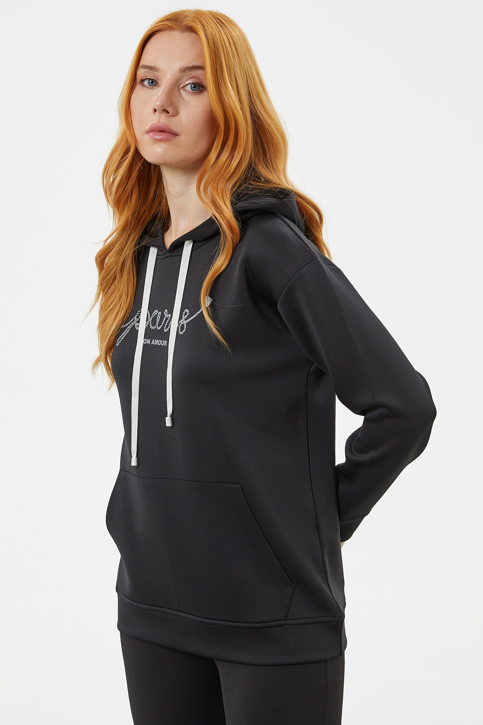 Kanguru Cepli Kapüşonlu Sweatshirt - Siyah (3) Sementa