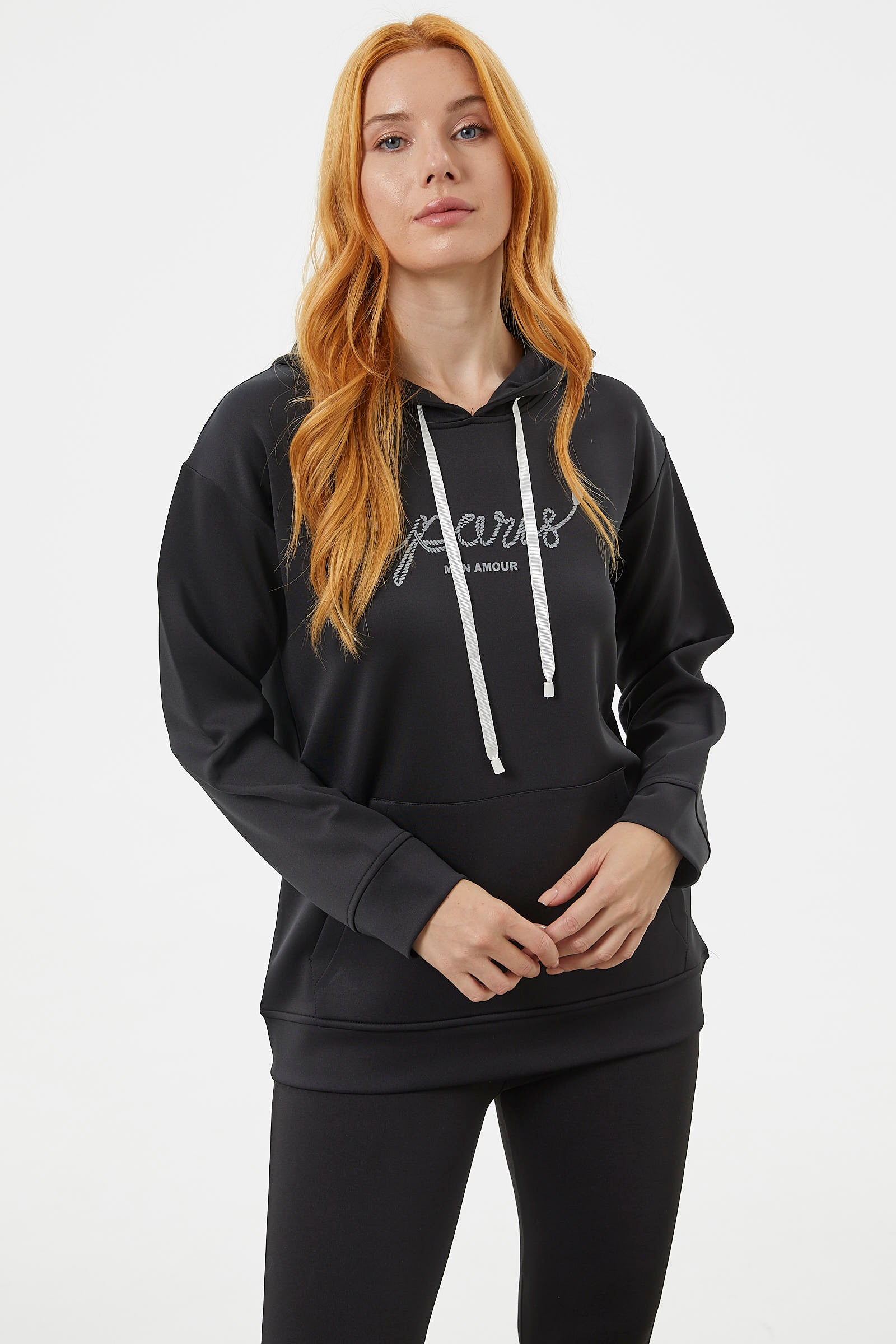 Kanguru Cepli Kapüşonlu Sweatshirt - Siyah (2) Sementa