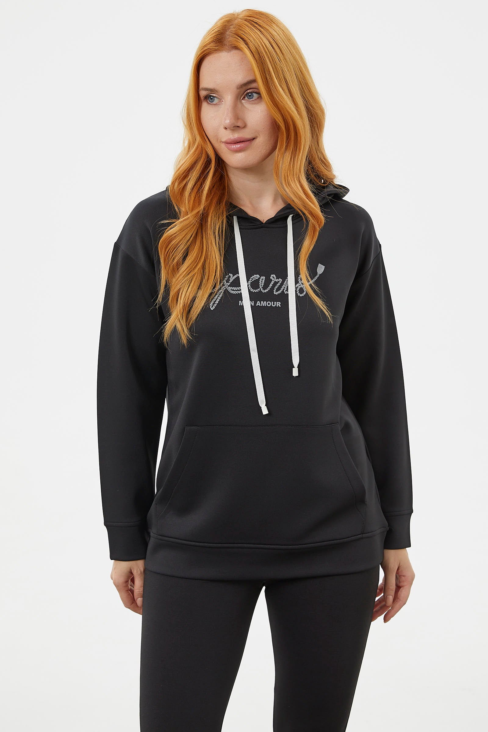 Kanguru Cepli Kapüşonlu Sweatshirt - Siyah (5) Sementa