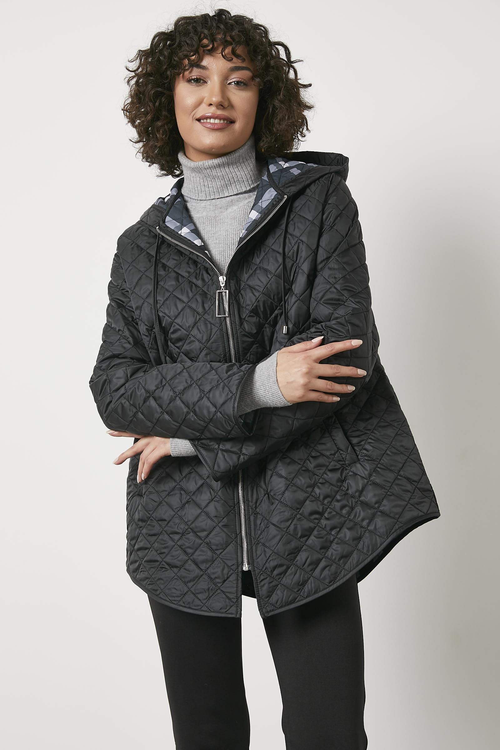 Kapitone Büyük Beden Desenli Astarlı Mont - Siyah (1) Sementa