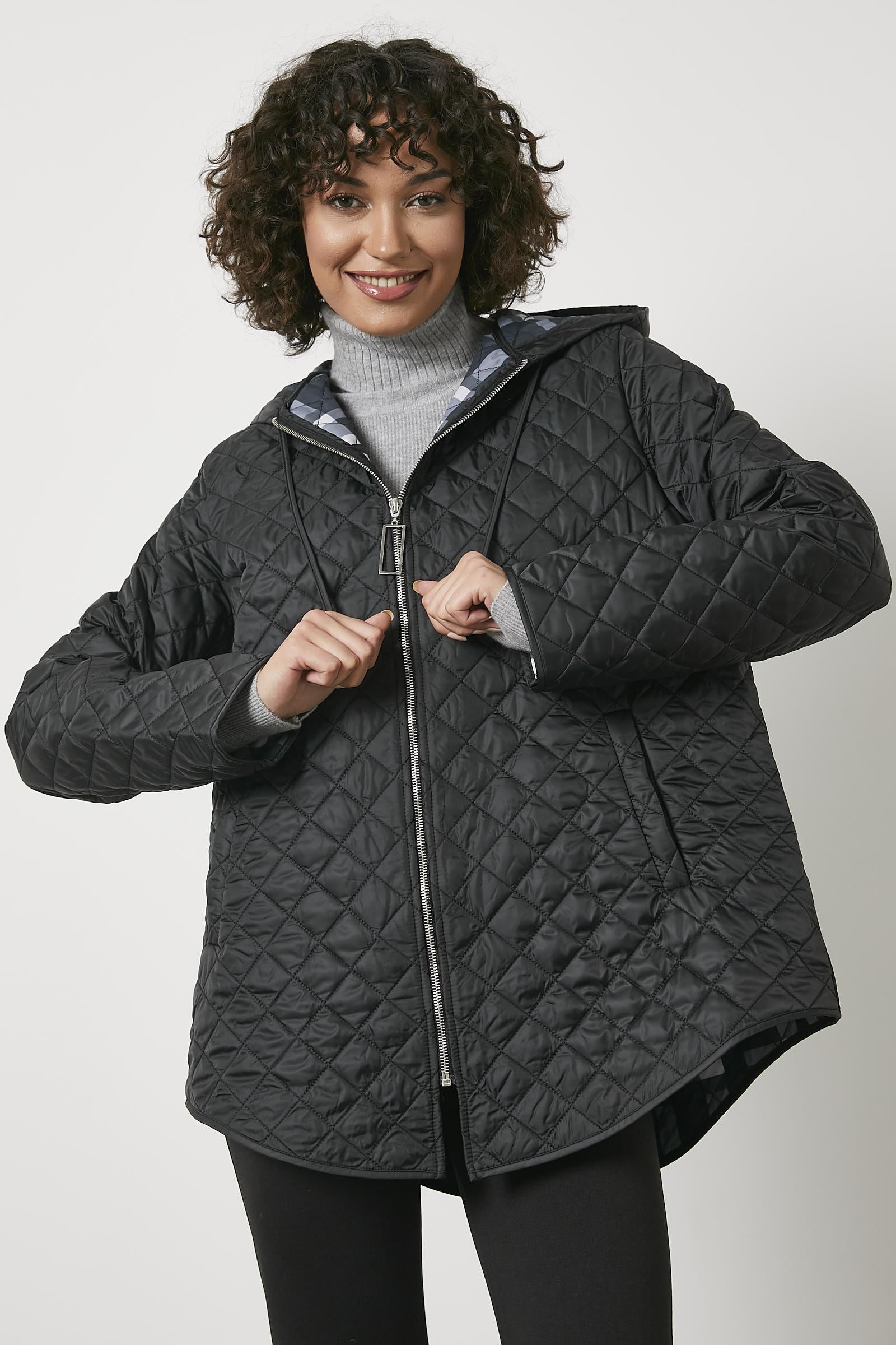 Kapitone Büyük Beden Desenli Astarlı Mont - Siyah (2) Sementa