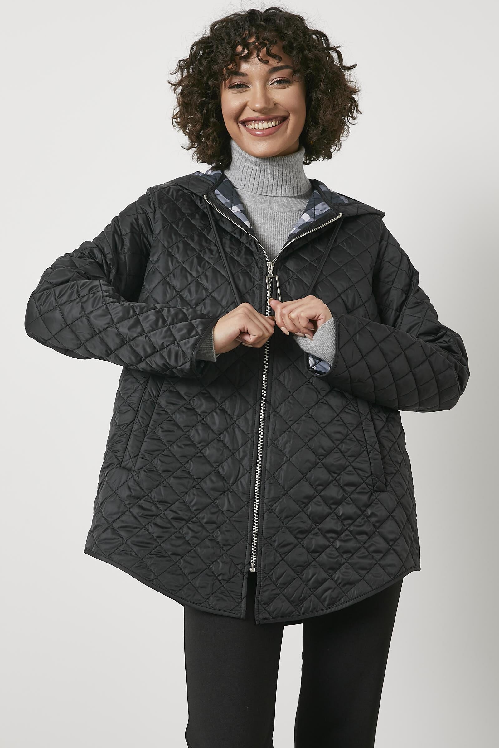 Kapitone Büyük Beden Desenli Astarlı Mont - Siyah (3) Sementa