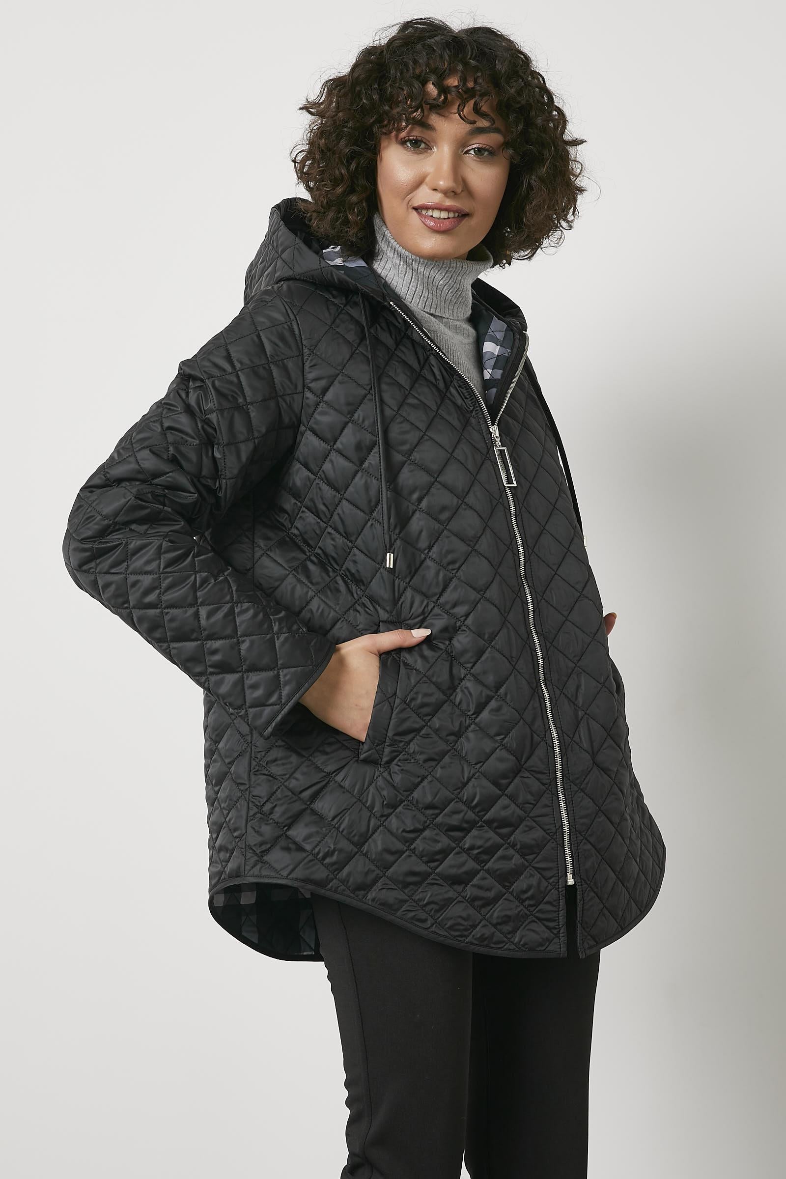 Kapitone Büyük Beden Desenli Astarlı Mont - Siyah (4) Sementa