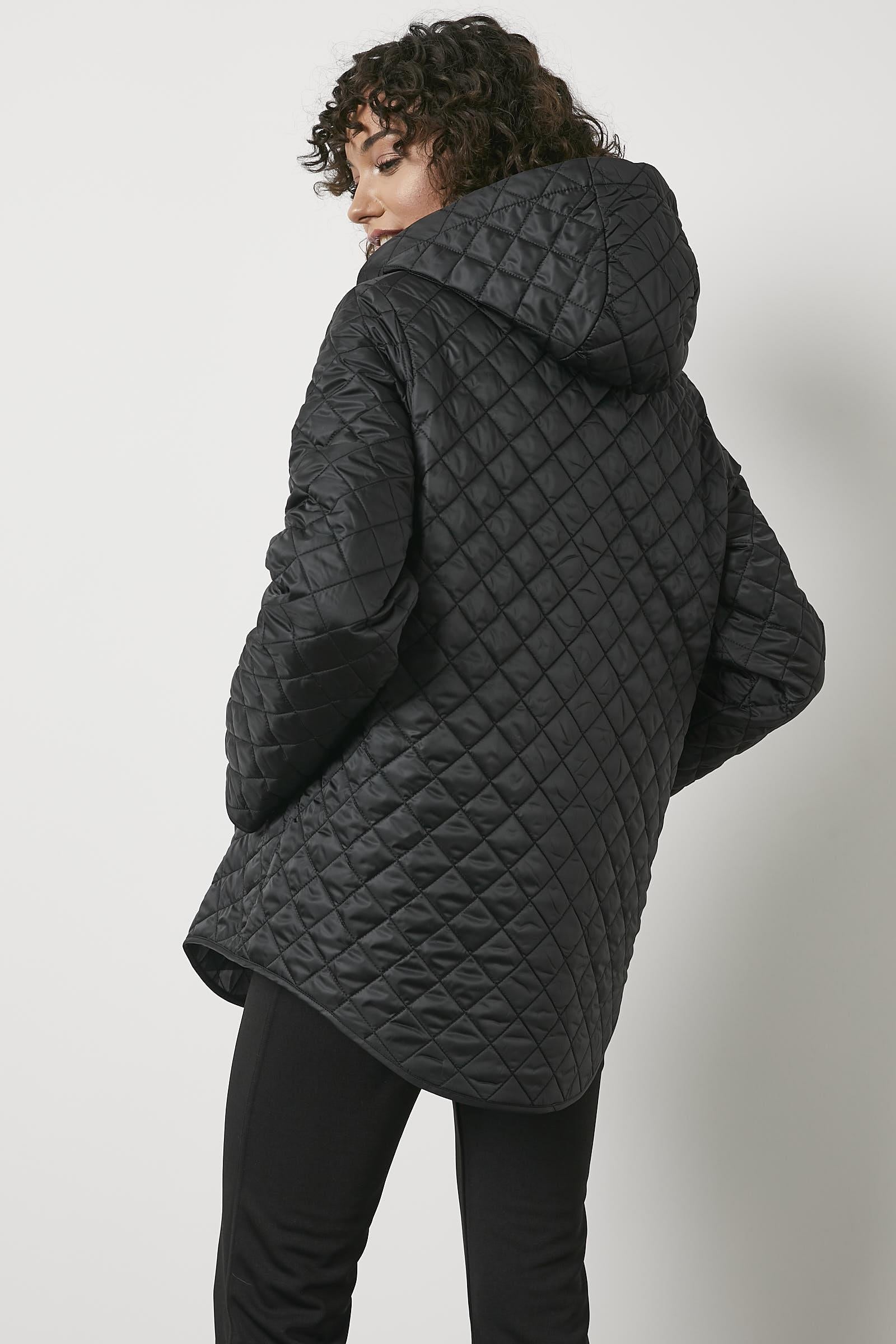 Kapitone Büyük Beden Desenli Astarlı Mont - Siyah (5) Sementa