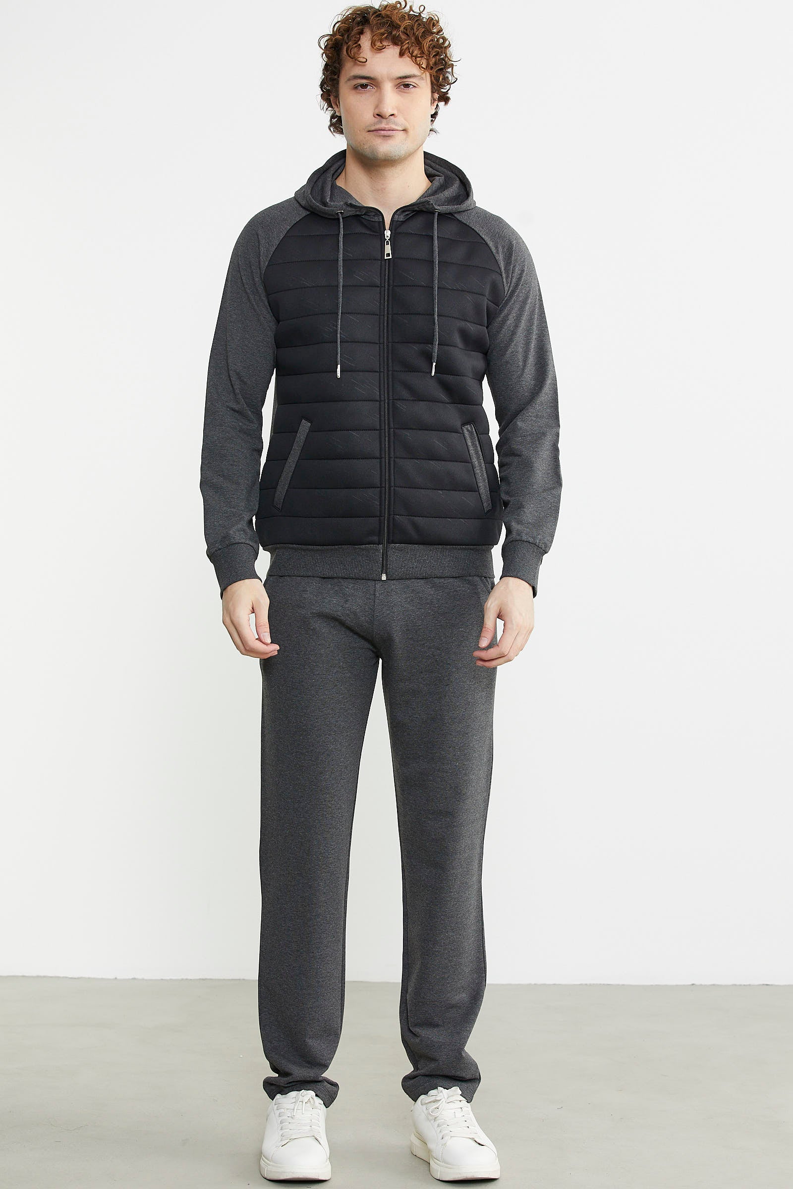Kapitone Detaylı Kapüşonlu Eşofman Takım - Antrasit - Sementa
