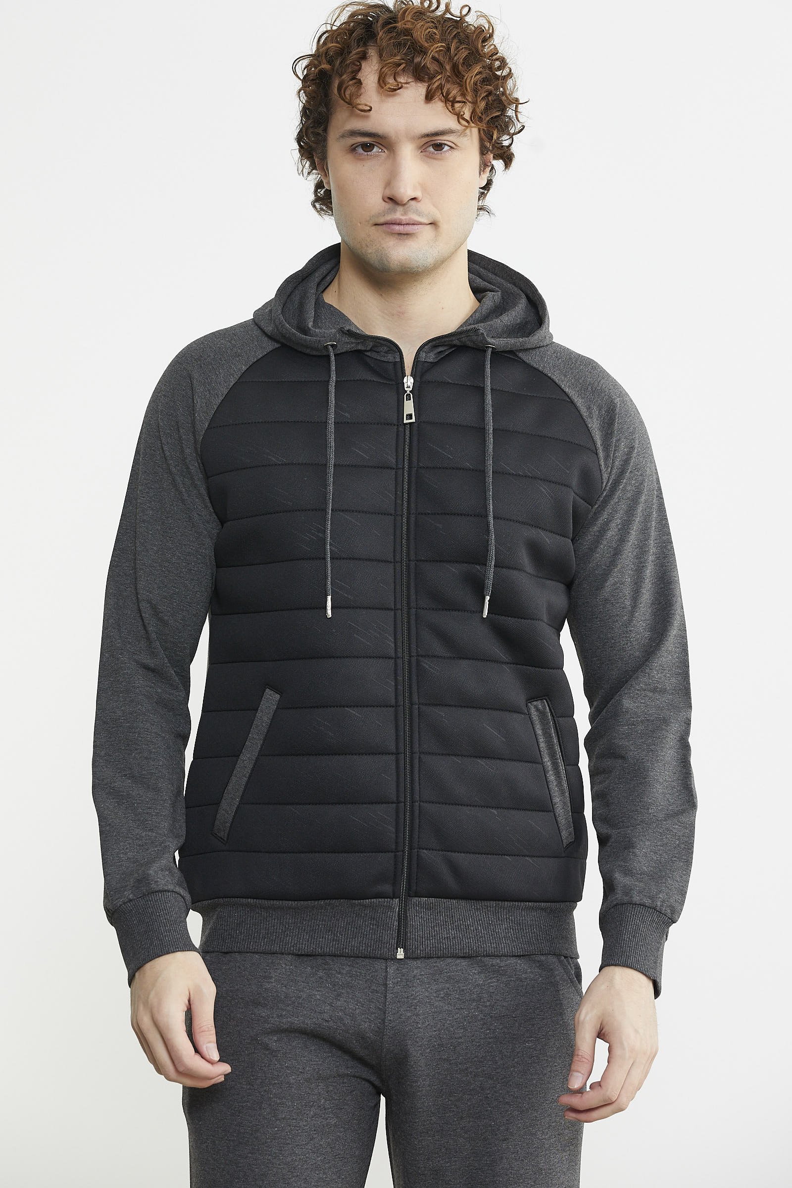 Kapitone Detaylı Kapüşonlu Eşofman Takım - Antrasit - Sementa