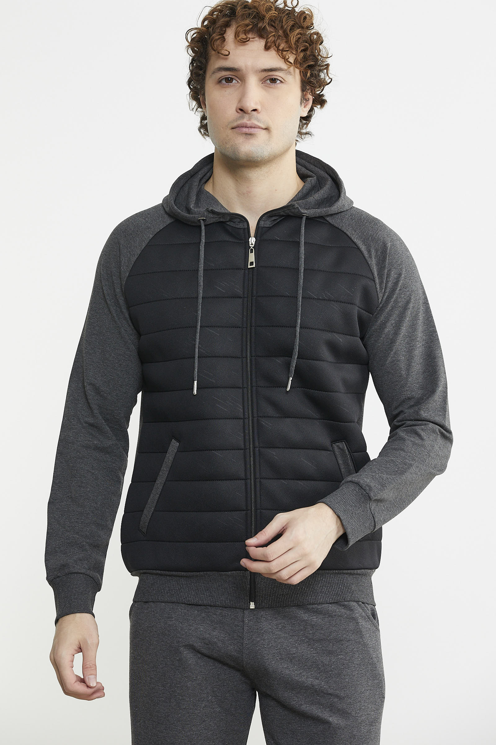 Kapitone Detaylı Kapüşonlu Eşofman Takım - Antrasit - Sementa