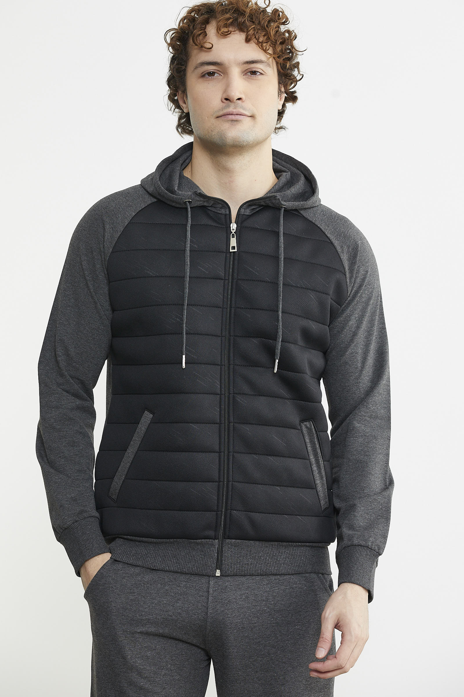 Kapitone Detaylı Kapüşonlu Eşofman Takım - Antrasit - Sementa