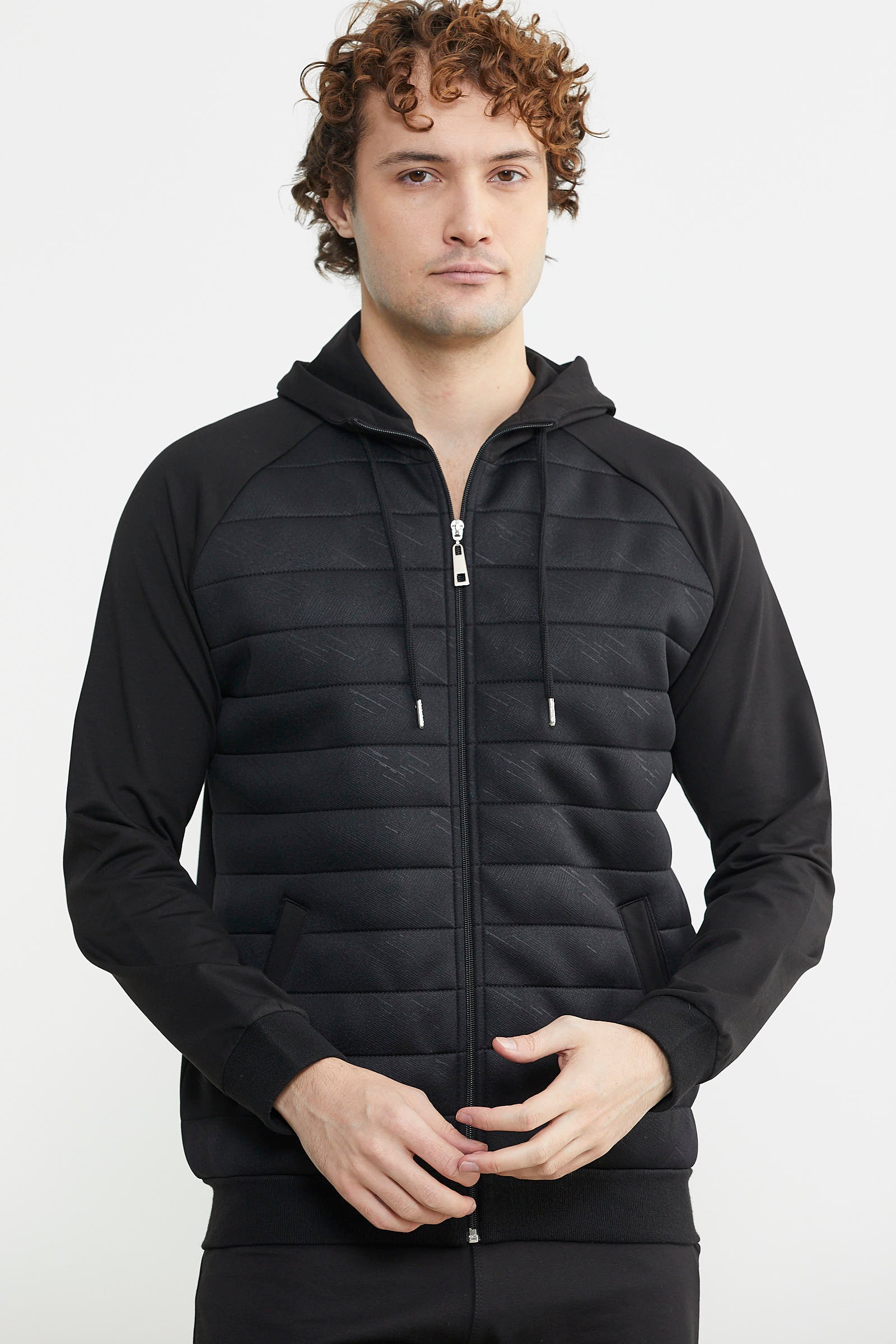 Kapitone Detaylı Kapüşonlu Eşofman Takım - Siyah - Sementa