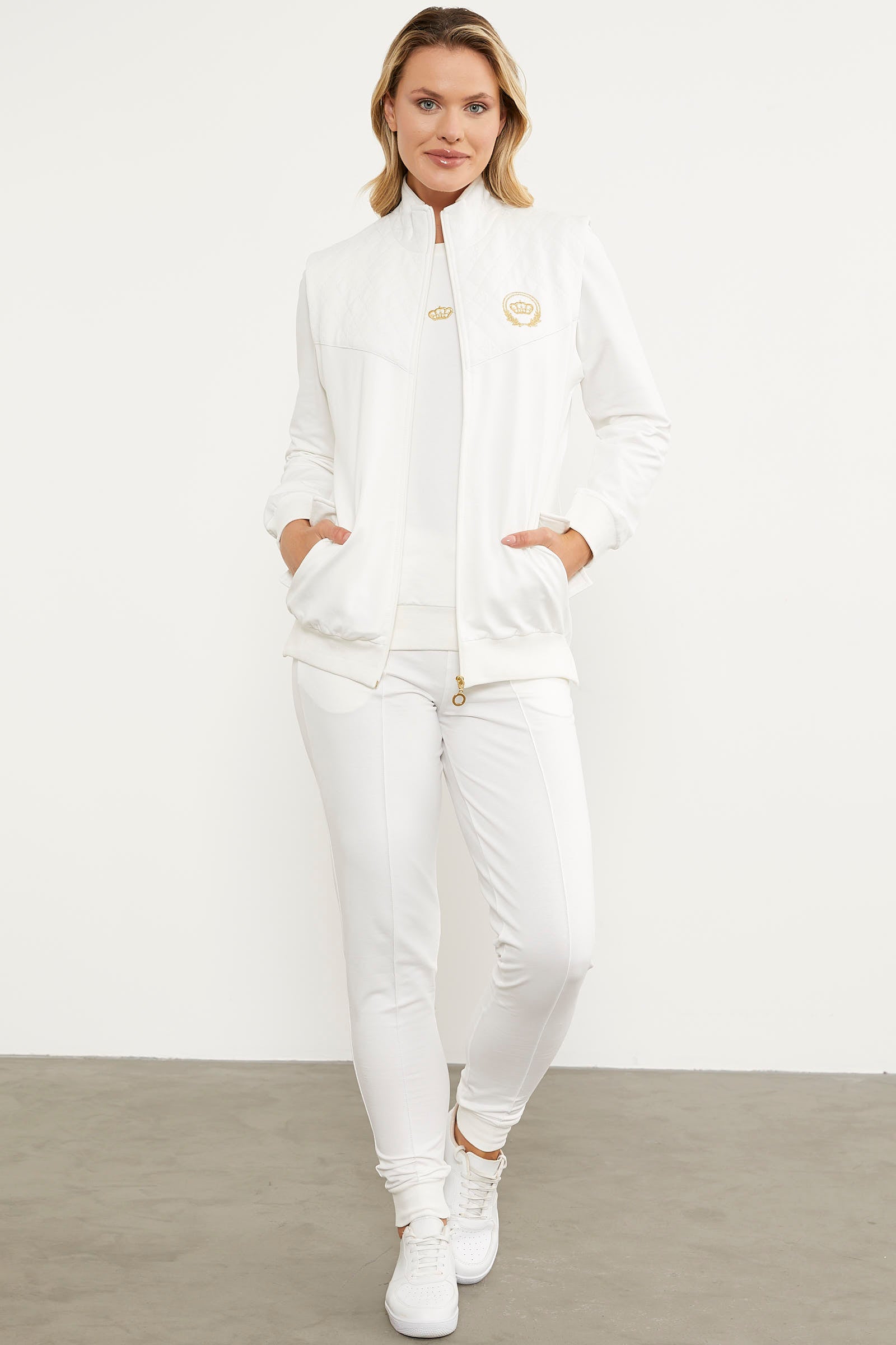 Kapitone Detaylı Yelekli Üçlü Eşofman Takım - Ekru (2) Sementa