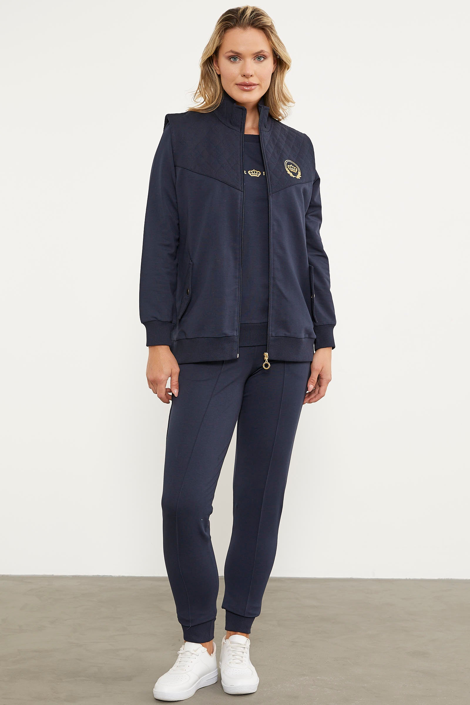 Kapitone Detaylı Yelekli Üçlü Eşofman Takım - Lacivert (1) Sementa