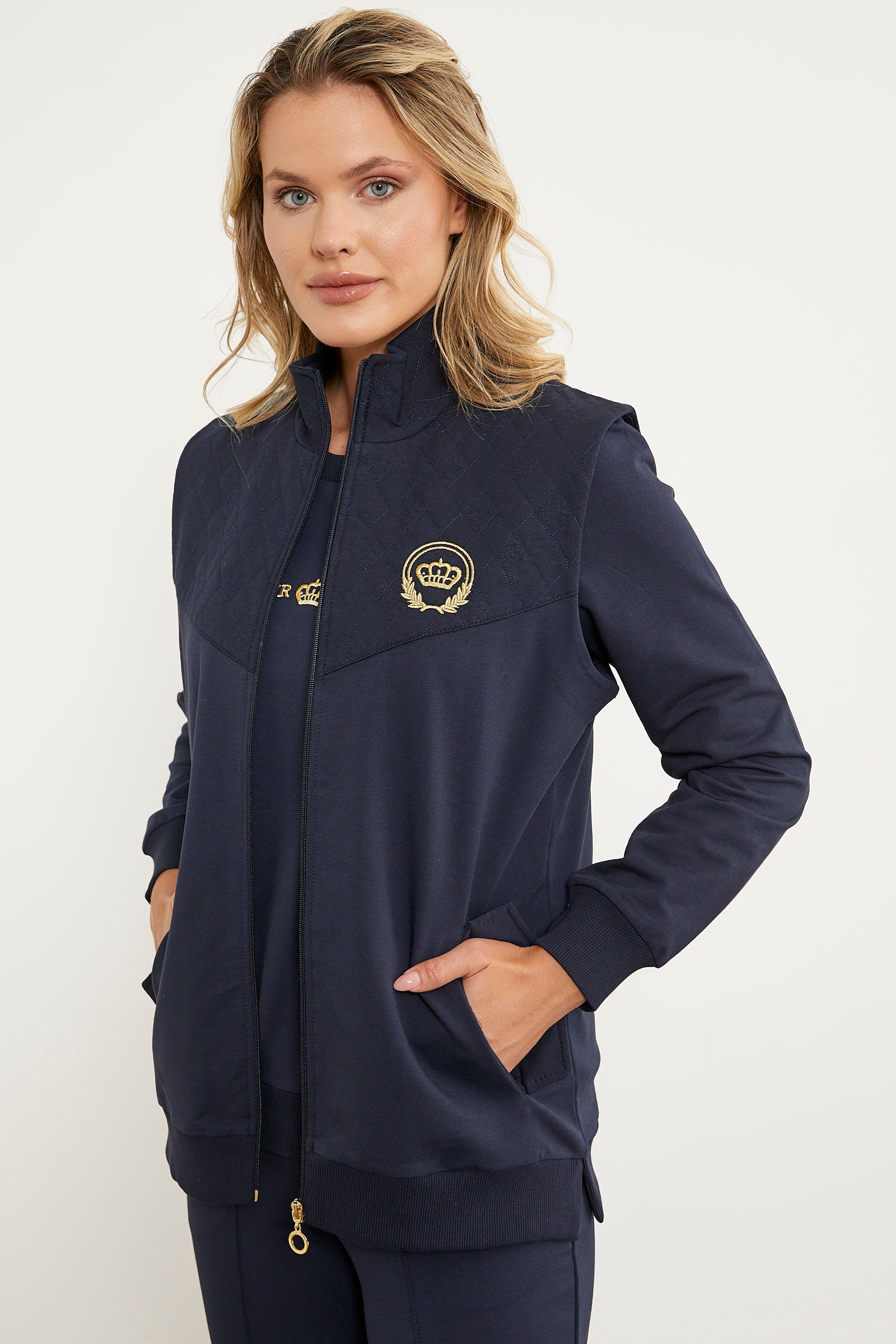 Kapitone Detaylı Yelekli Üçlü Eşofman Takım - Lacivert (5) Sementa