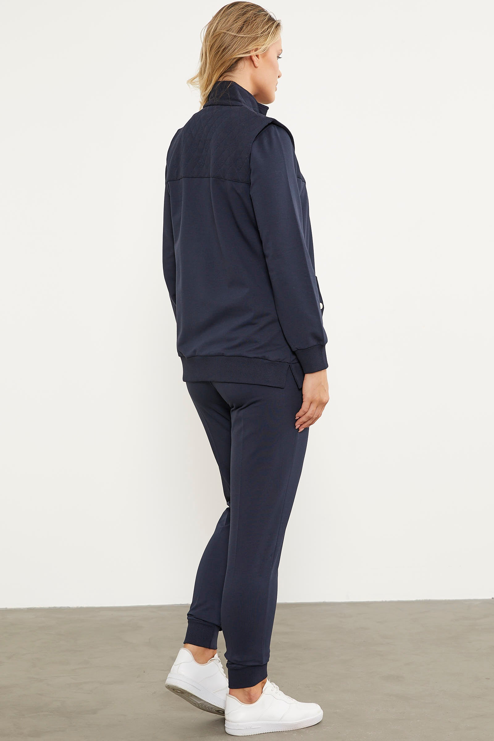 Kapitone Detaylı Yelekli Üçlü Eşofman Takım - Lacivert (9) Sementa