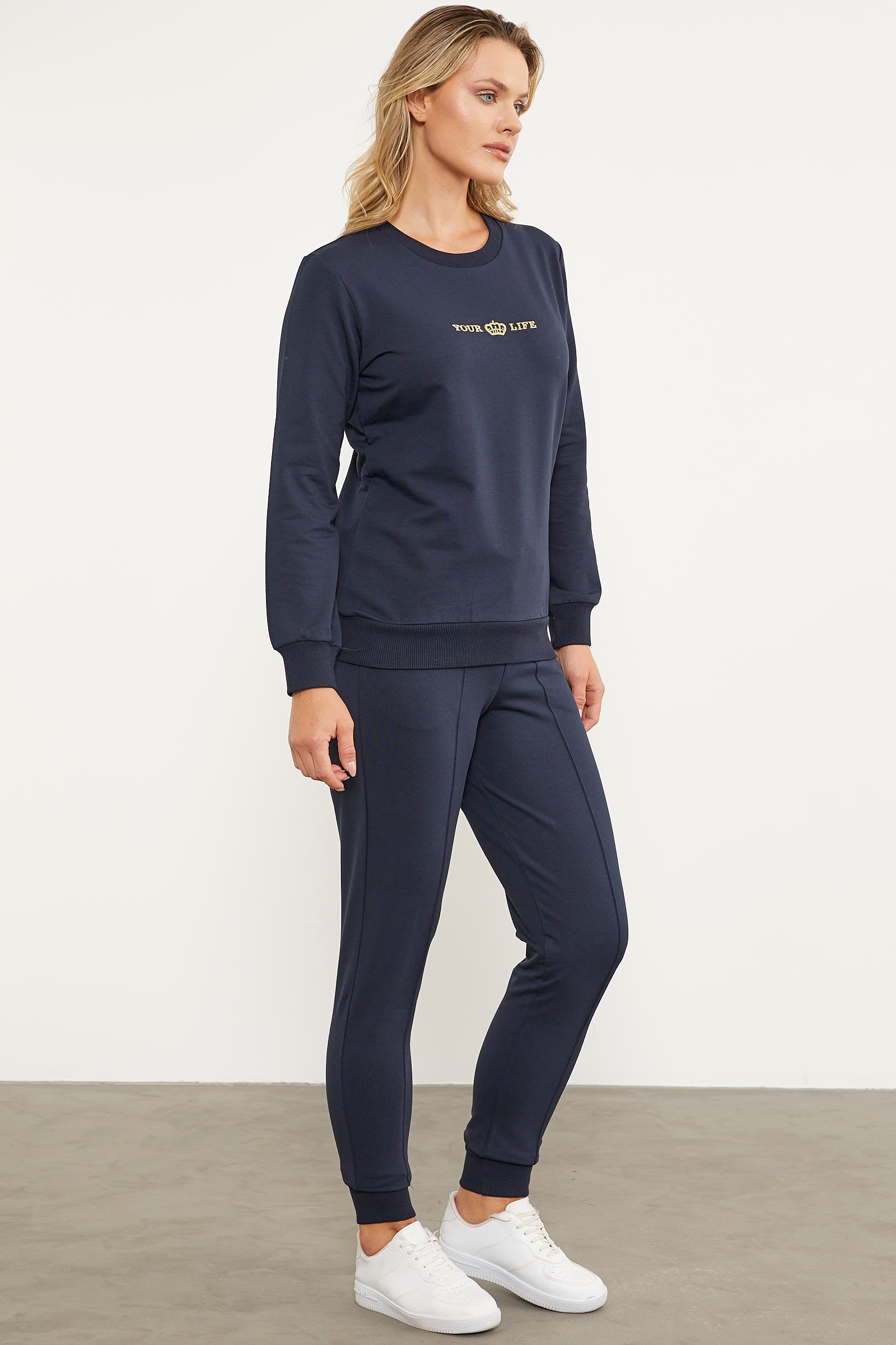 Kapitone Detaylı Yelekli Üçlü Eşofman Takım - Lacivert (7) Sementa