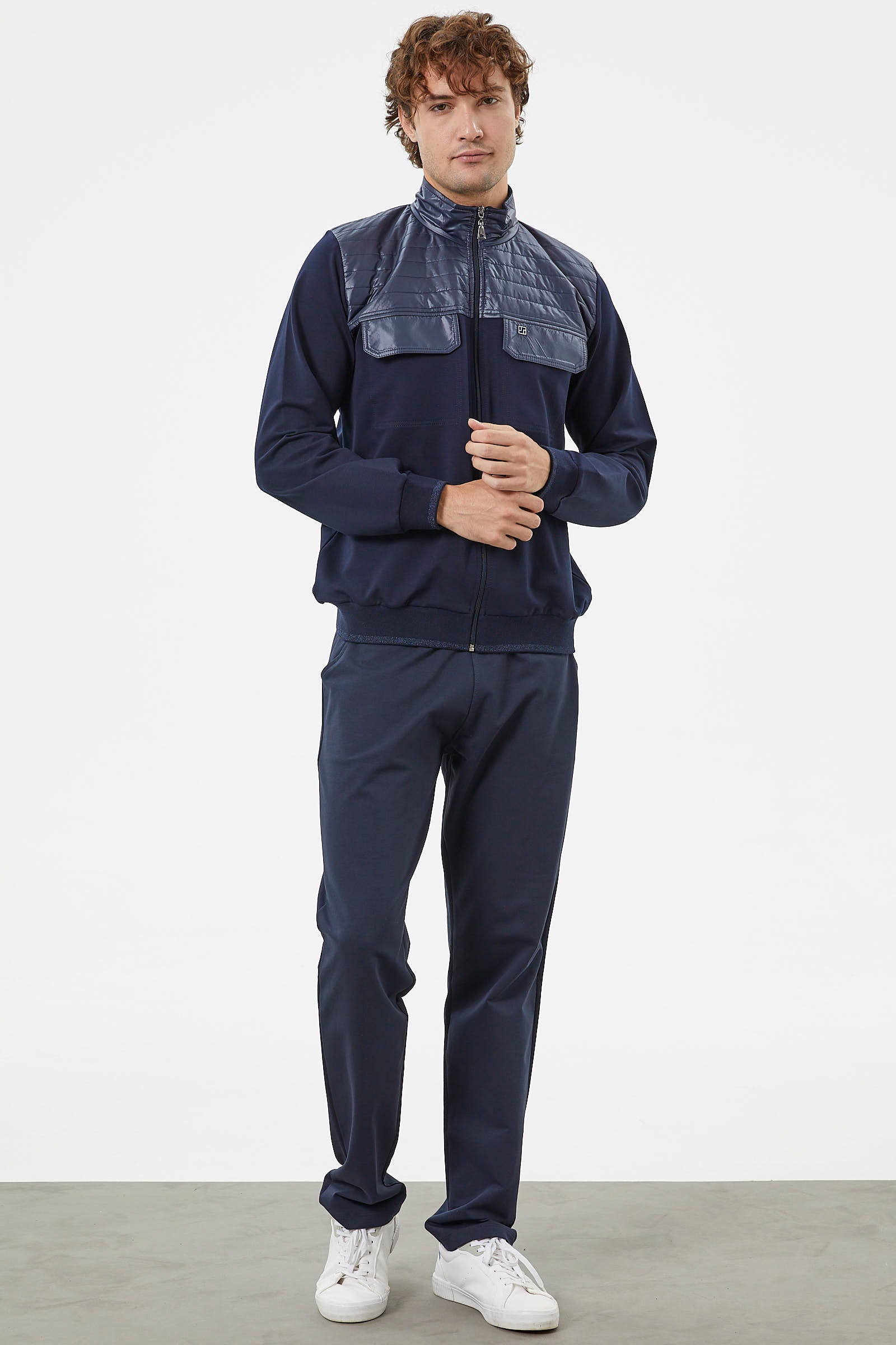 Kapitone Dik Yaka Fermuarlı Eşofman Takım - Lacivert (2) Sementa