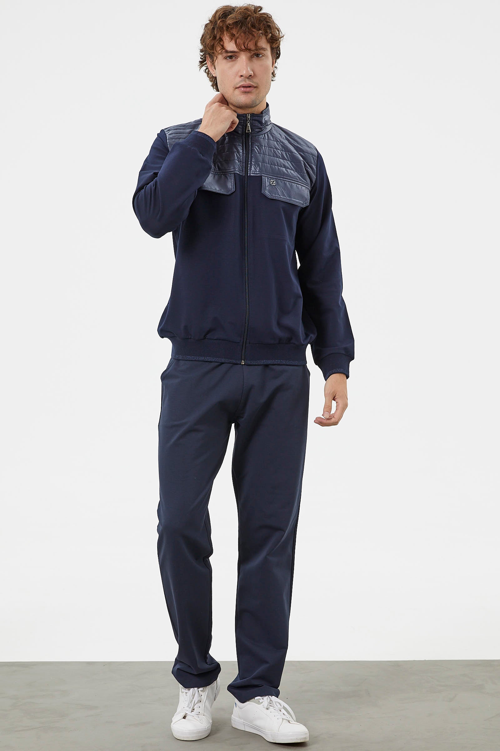 Kapitone Dik Yaka Fermuarlı Eşofman Takım - Lacivert (3) Sementa