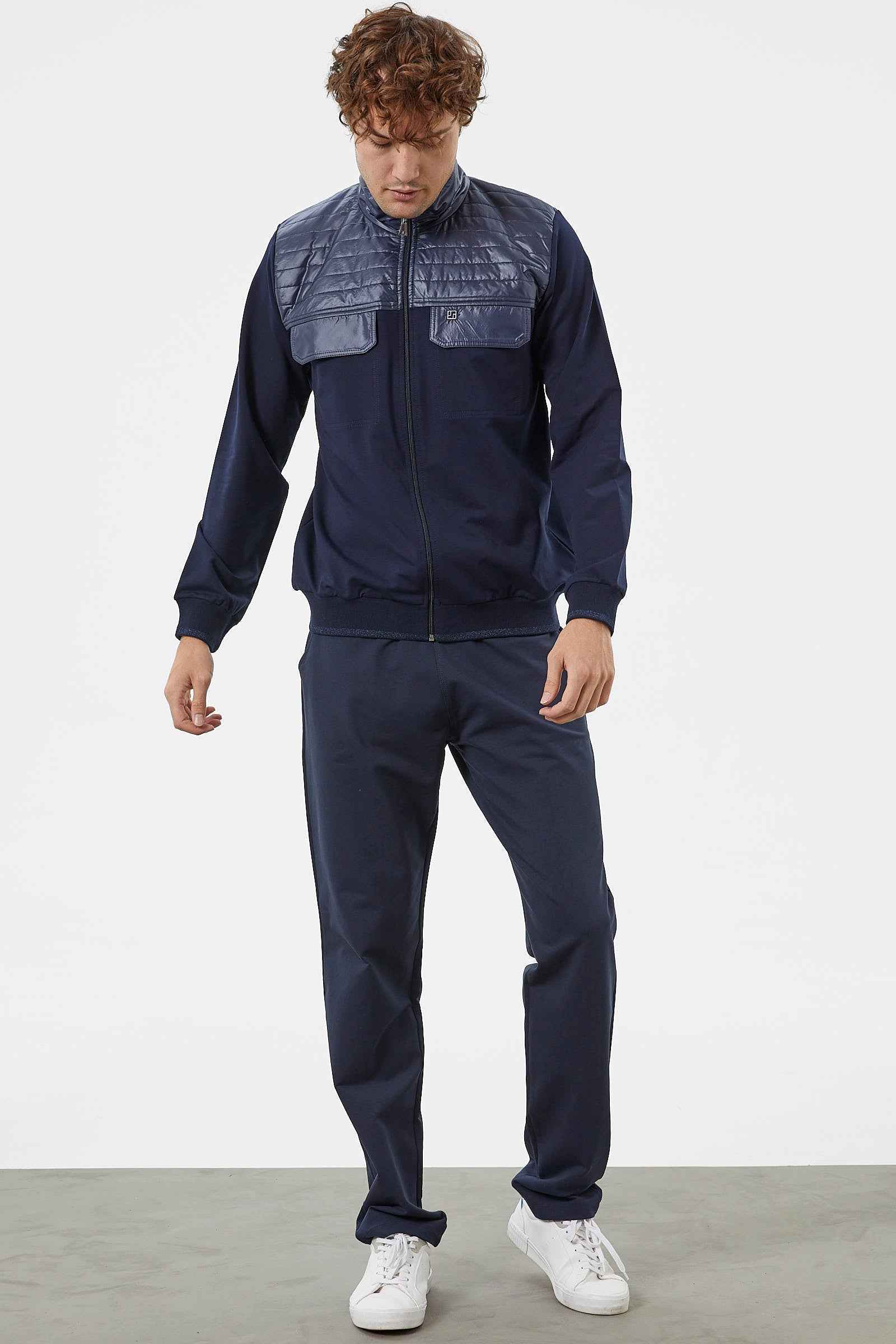 Kapitone Dik Yaka Fermuarlı Eşofman Takım - Lacivert (4) Sementa