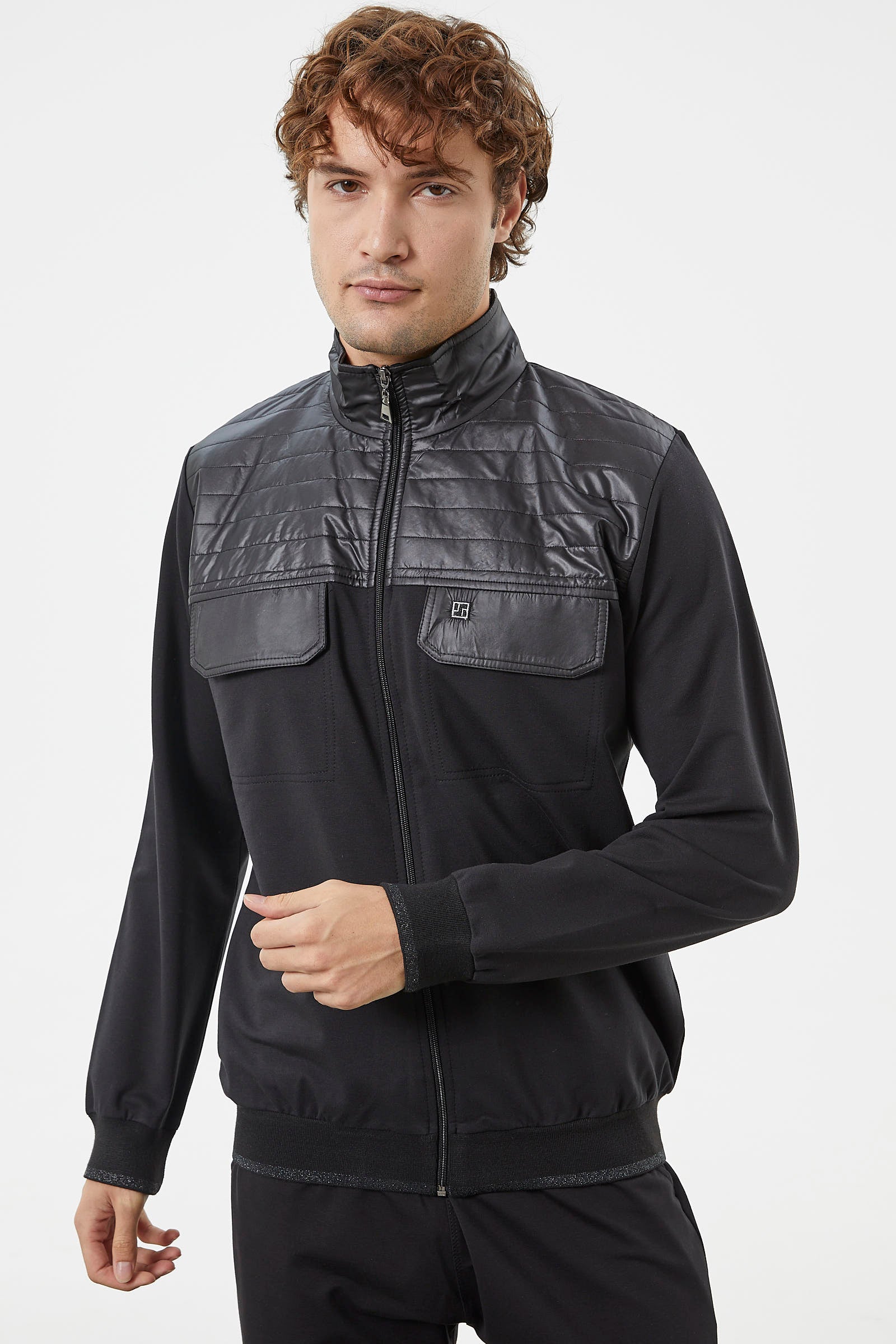 Kapitone Dik Yaka Fermuarlı Eşofman Takım - Siyah (2) Sementa